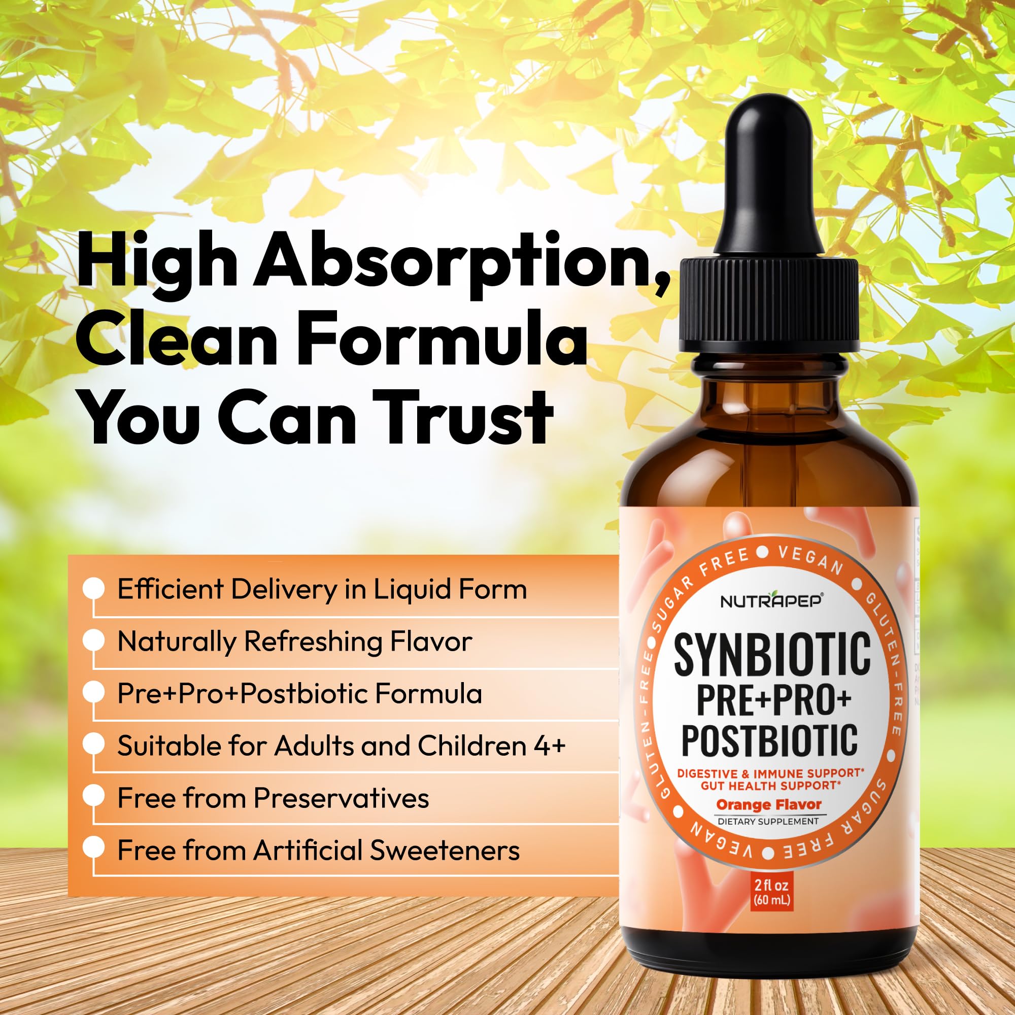 NutraPep Synbiotic Drops bottle on a kitchen counter