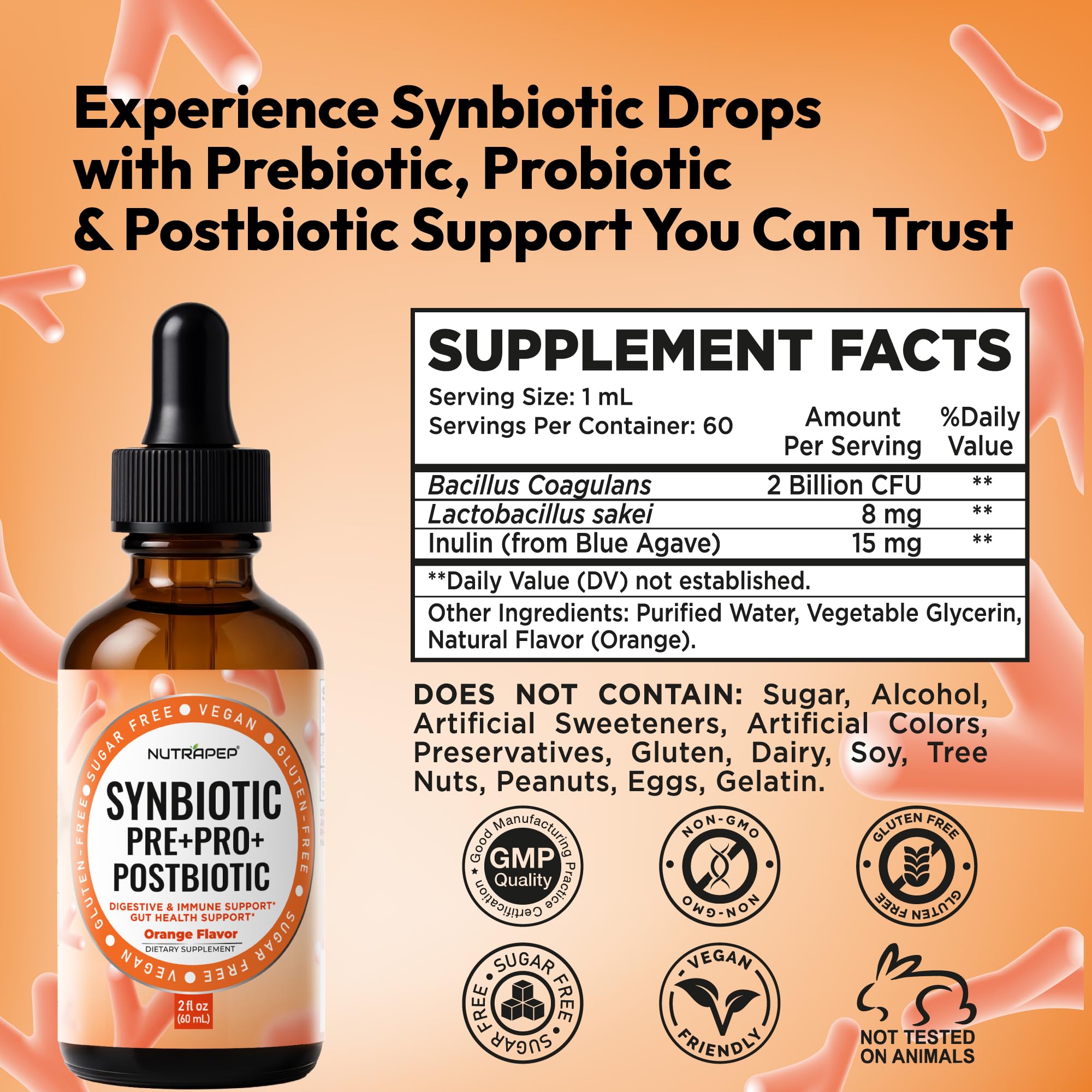 NutraPep Synbiotic Drops close-up of the liquid inside the dropper