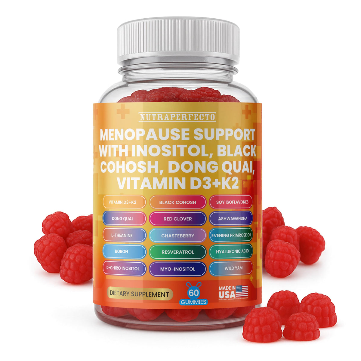 NutraPerfecto Menopause Support Gummies front view with berry flavour