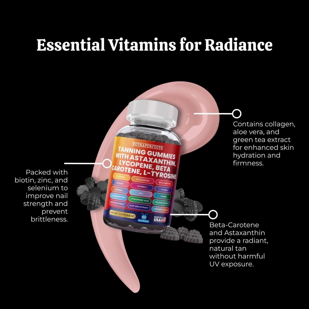 NutraPerfecto Tanning Gummies back view with ingredients list