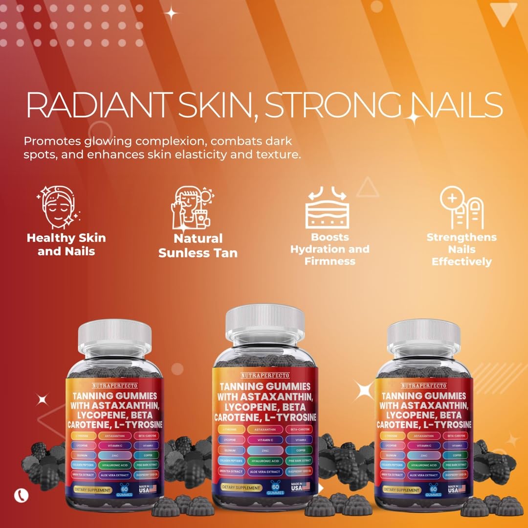 NutraPerfecto Tanning Gummies side view showing nutritional information