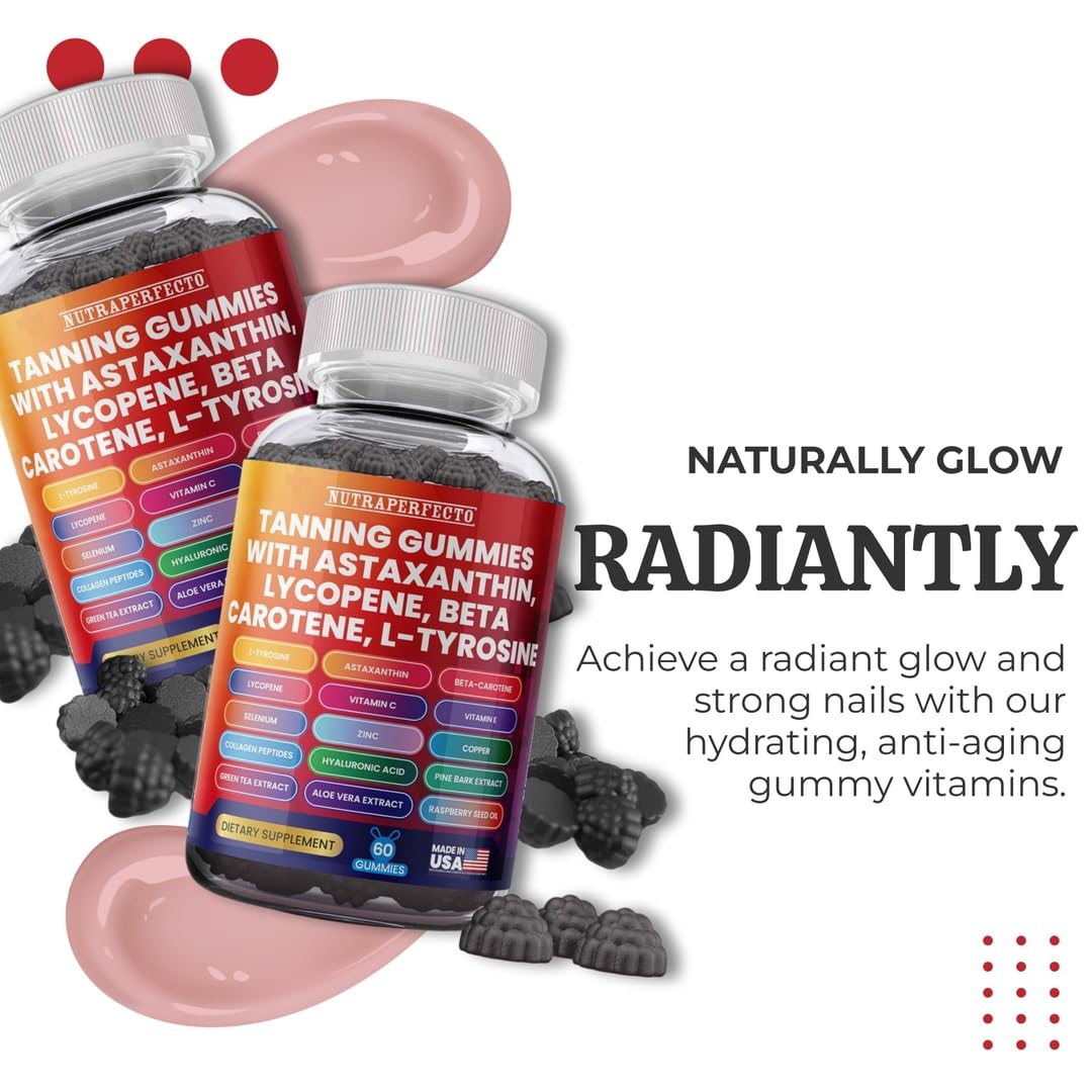 NutraPerfecto Tanning Gummies with a glass of water