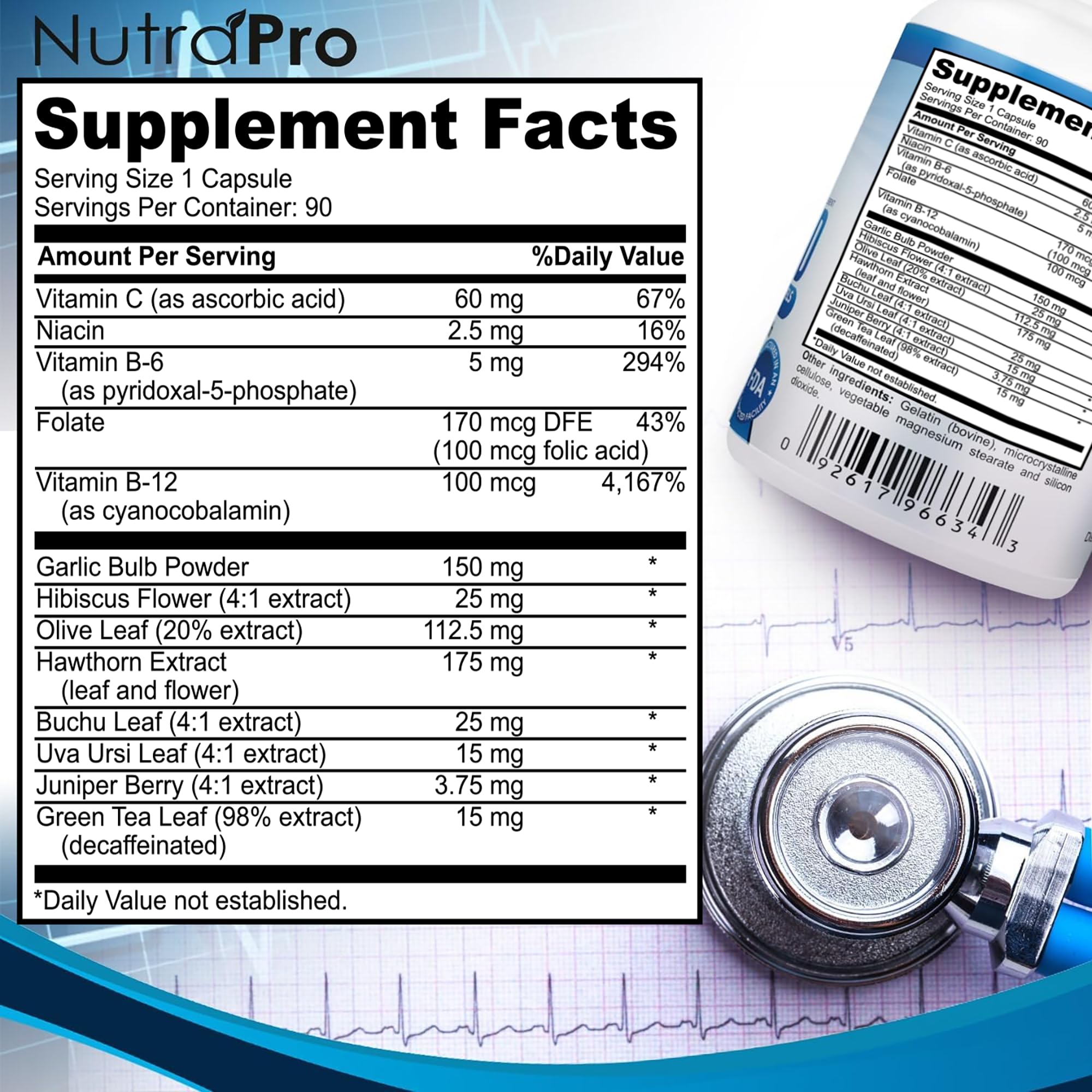 NutraPro Pure Blood supplement bottle side view showing ingredients