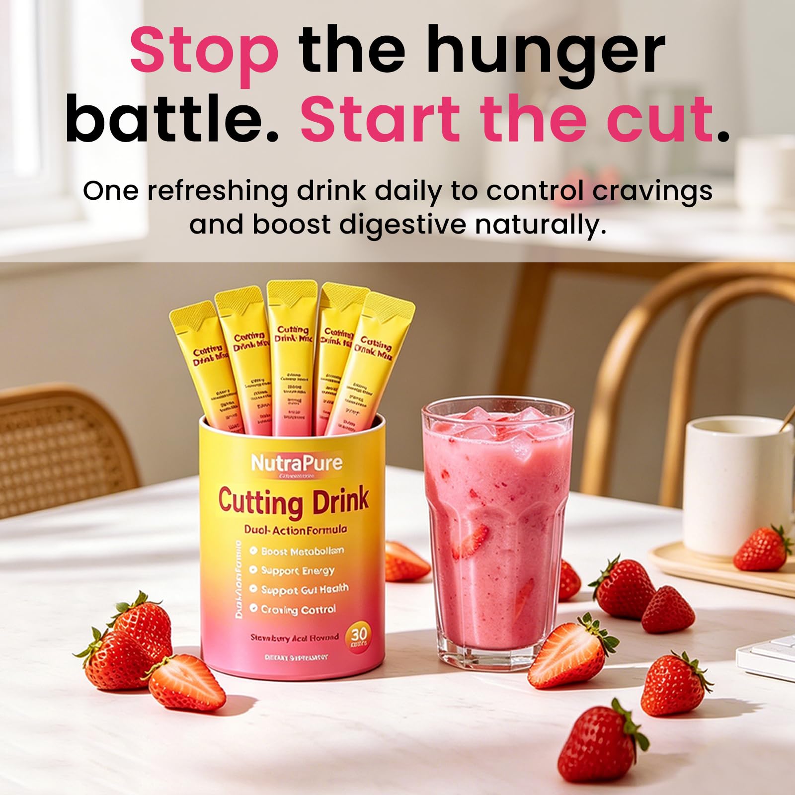 Nutrapure Comprehensive Prebiotic Drink Mix strawberry açaí flavour stick sachets