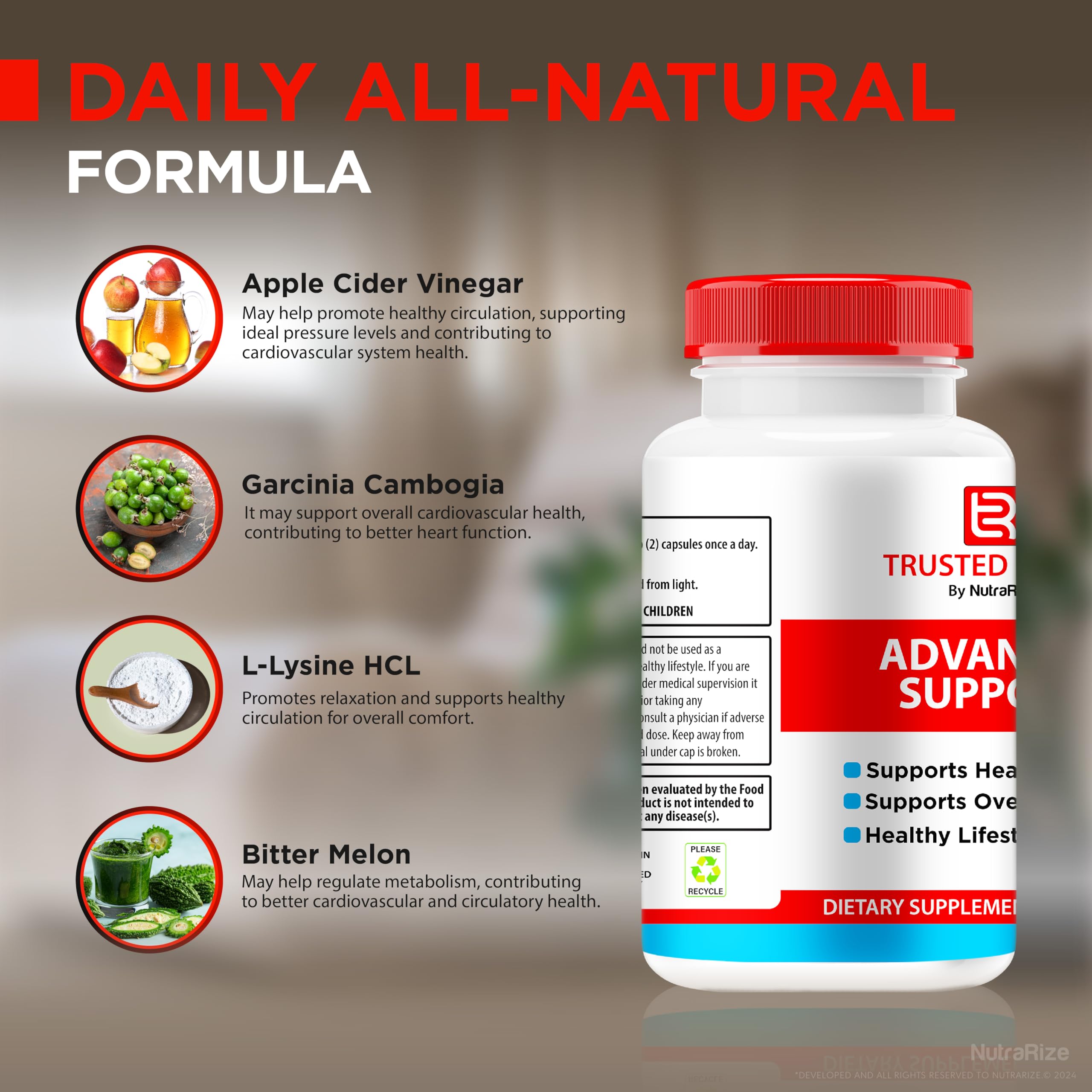 NutraRize Trusted Relief Capsules back view with ingredients list