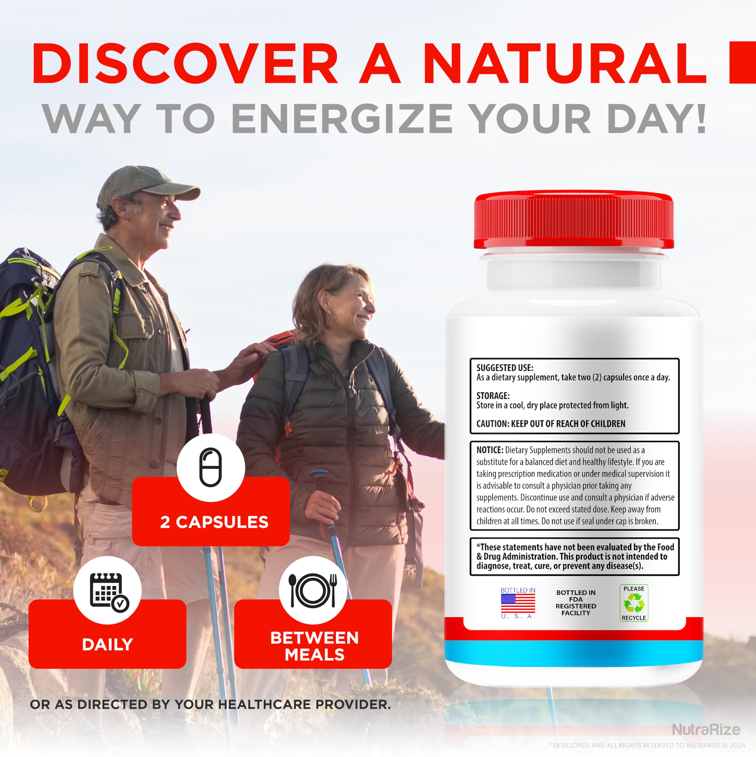 NutraRize Trusted Relief Capsules with a glass of water