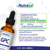 Nutrasal L-Alpha Glycerophosphocholine 60mL bottle side view