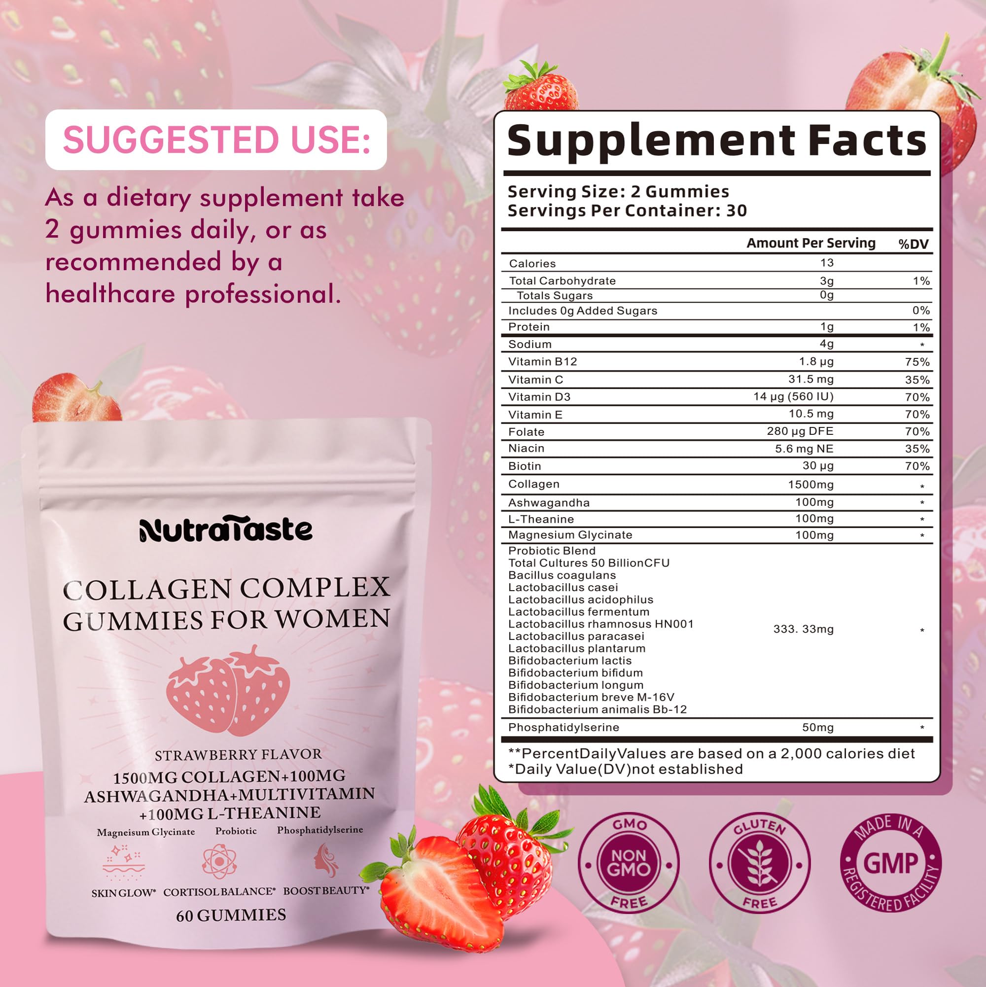 NUTRATASTE Collagen Complex Gummies 1500mg gummies in a bowl