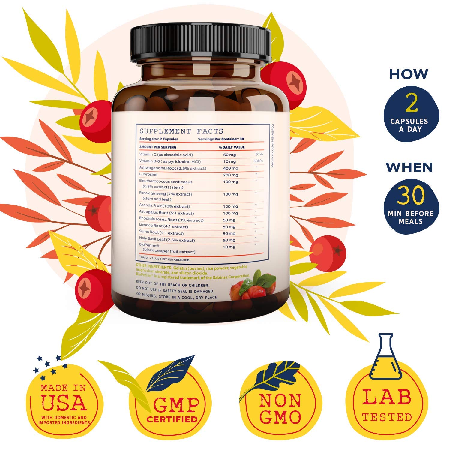 NUTRATEMPLE Adrenal Support Supplement bottle side view