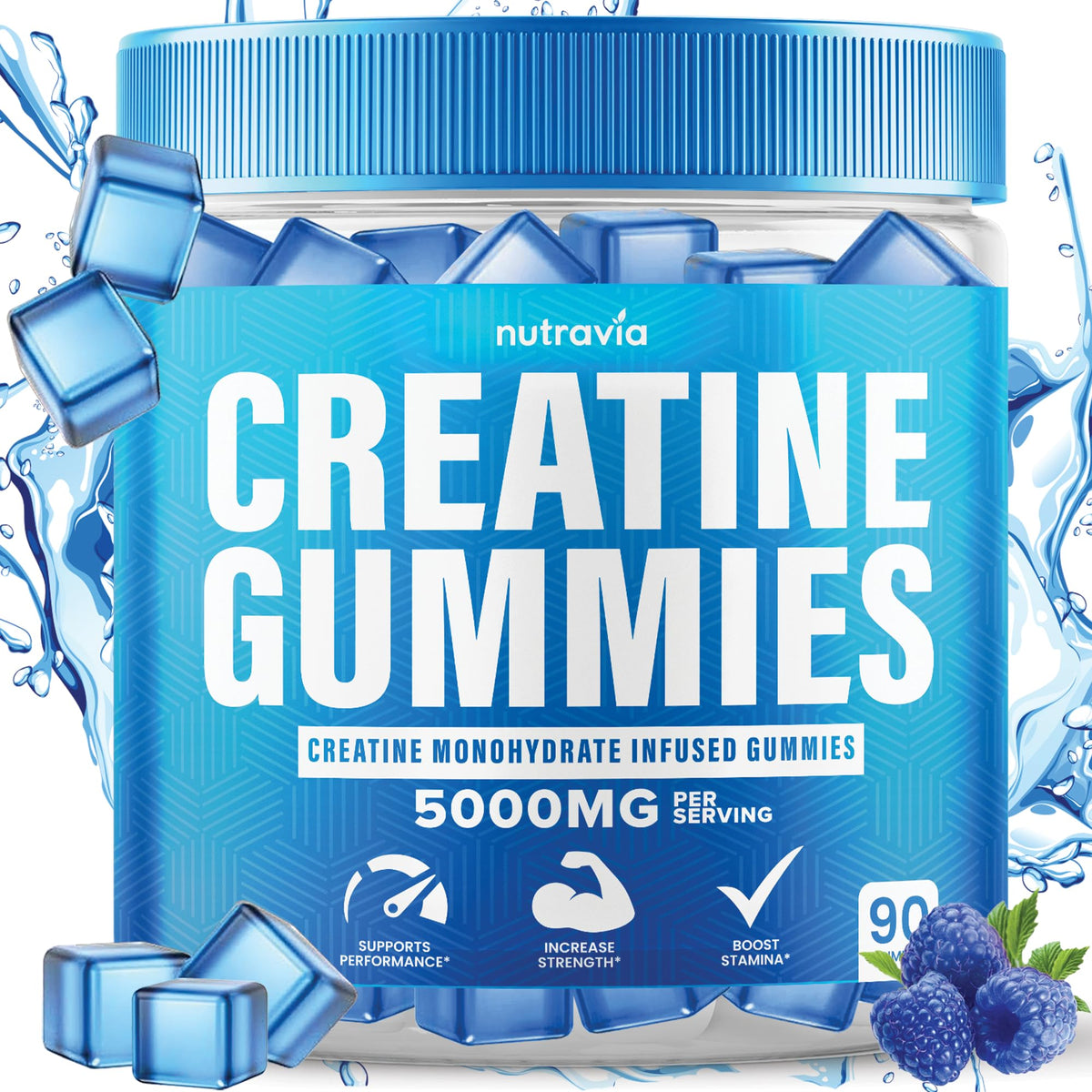 Nutravia Creatine Gummies blue raspberry flavour front view