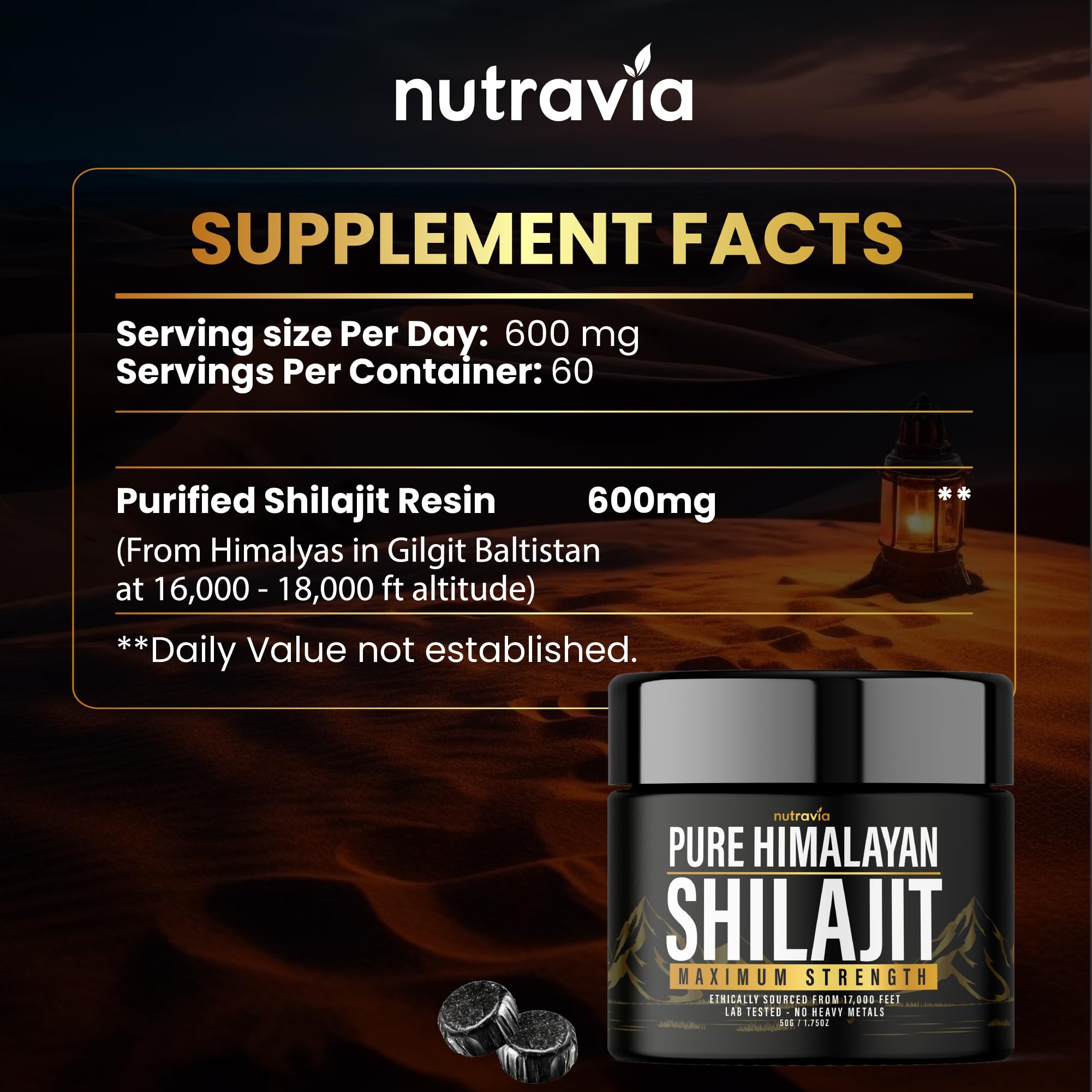 Nutravia Himalayan Shilajit Resin on a wooden table