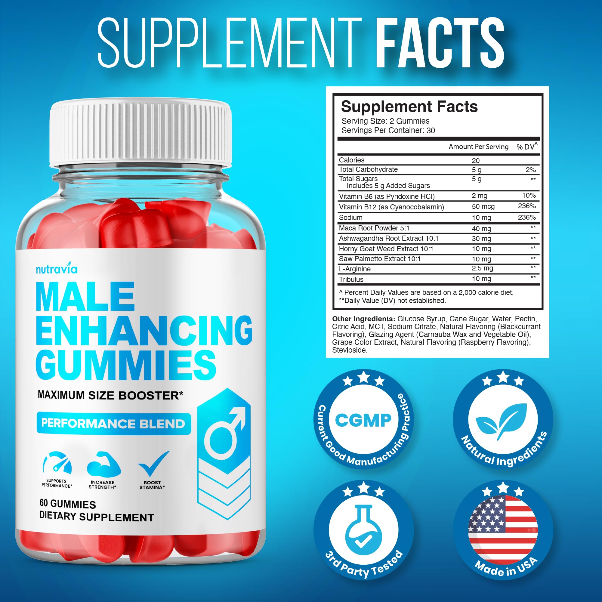 Nutravia Male support Gummies back view packaging