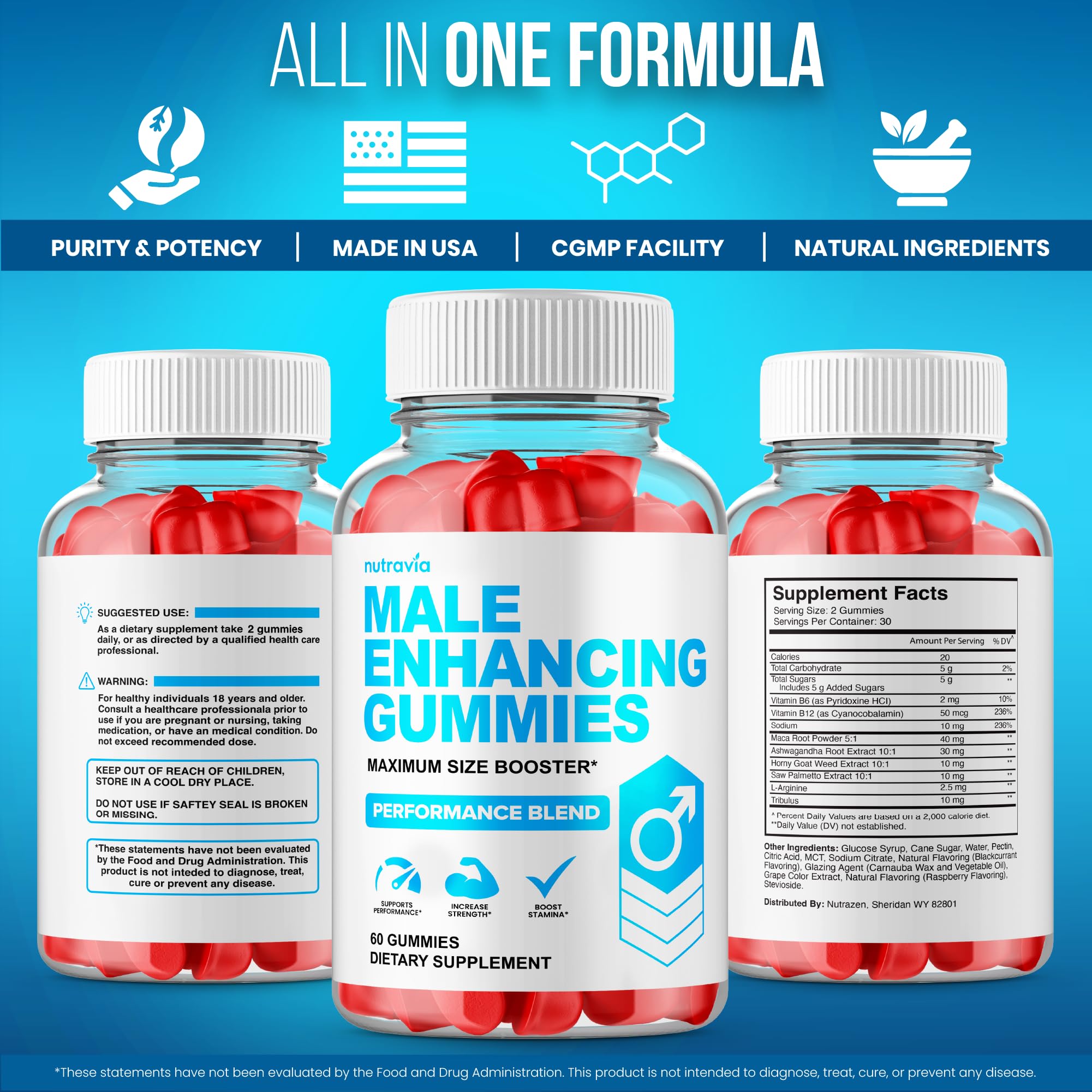 Nutravia Male support Gummies with a measuring spoon