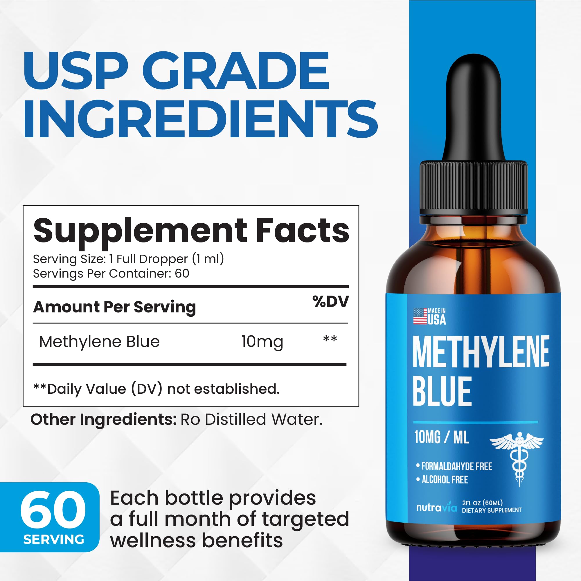 Nutravia Methylene Blue Drops 132g with measuring dropper
