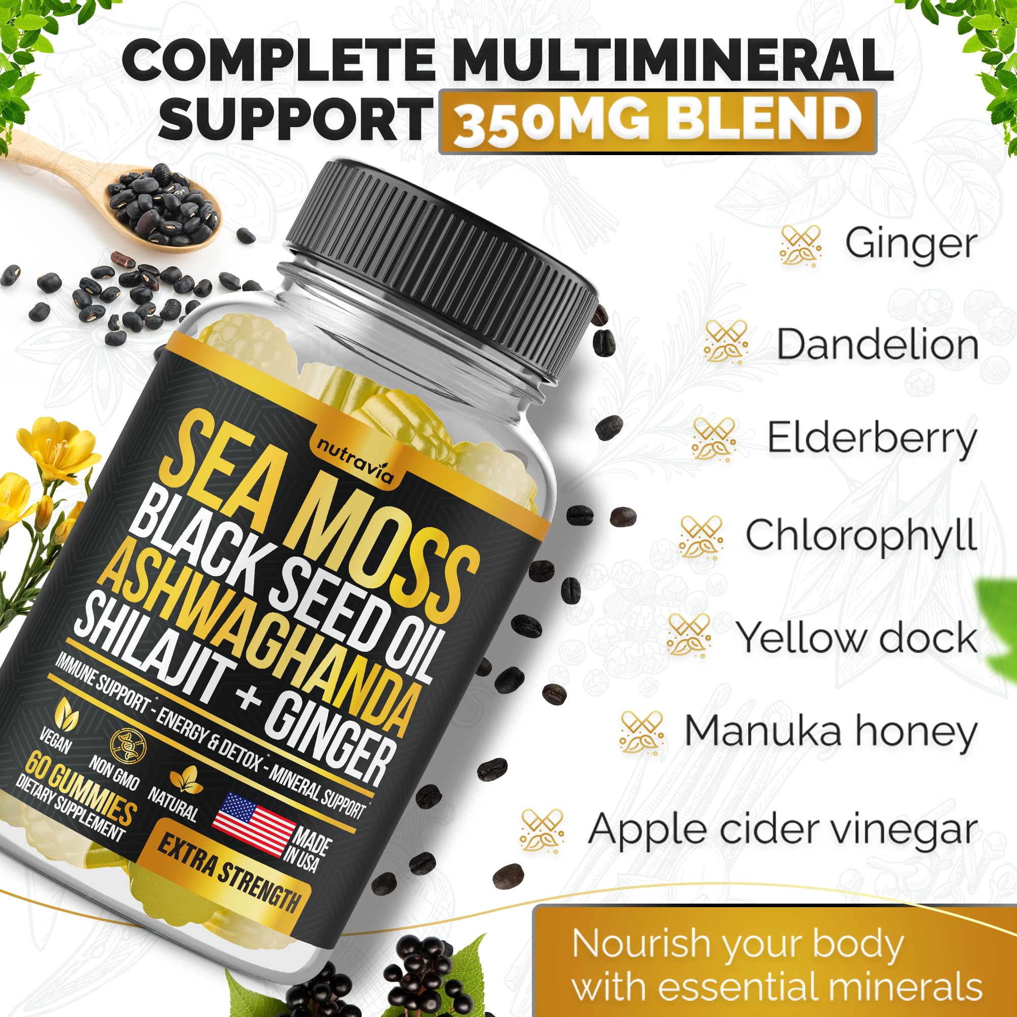 Nutravia Sea Moss Gummies 170g close-up of gummies