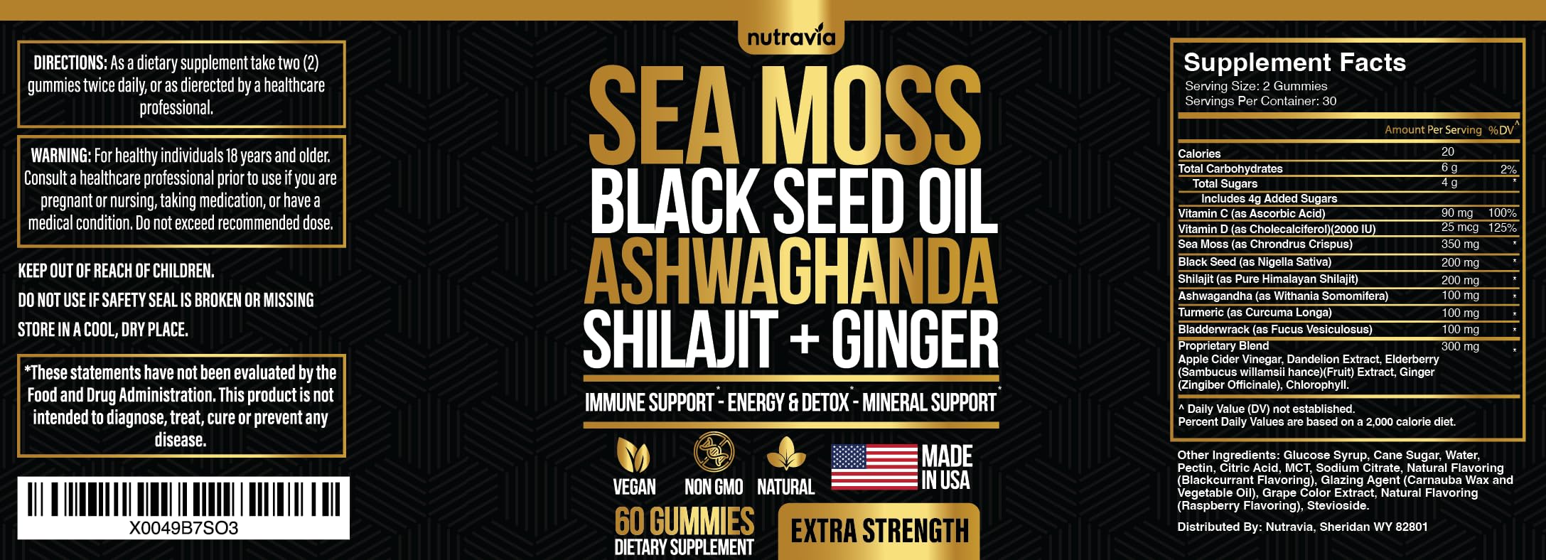 Nutravia Sea Moss Gummies 170g displayed with herbal ingredients