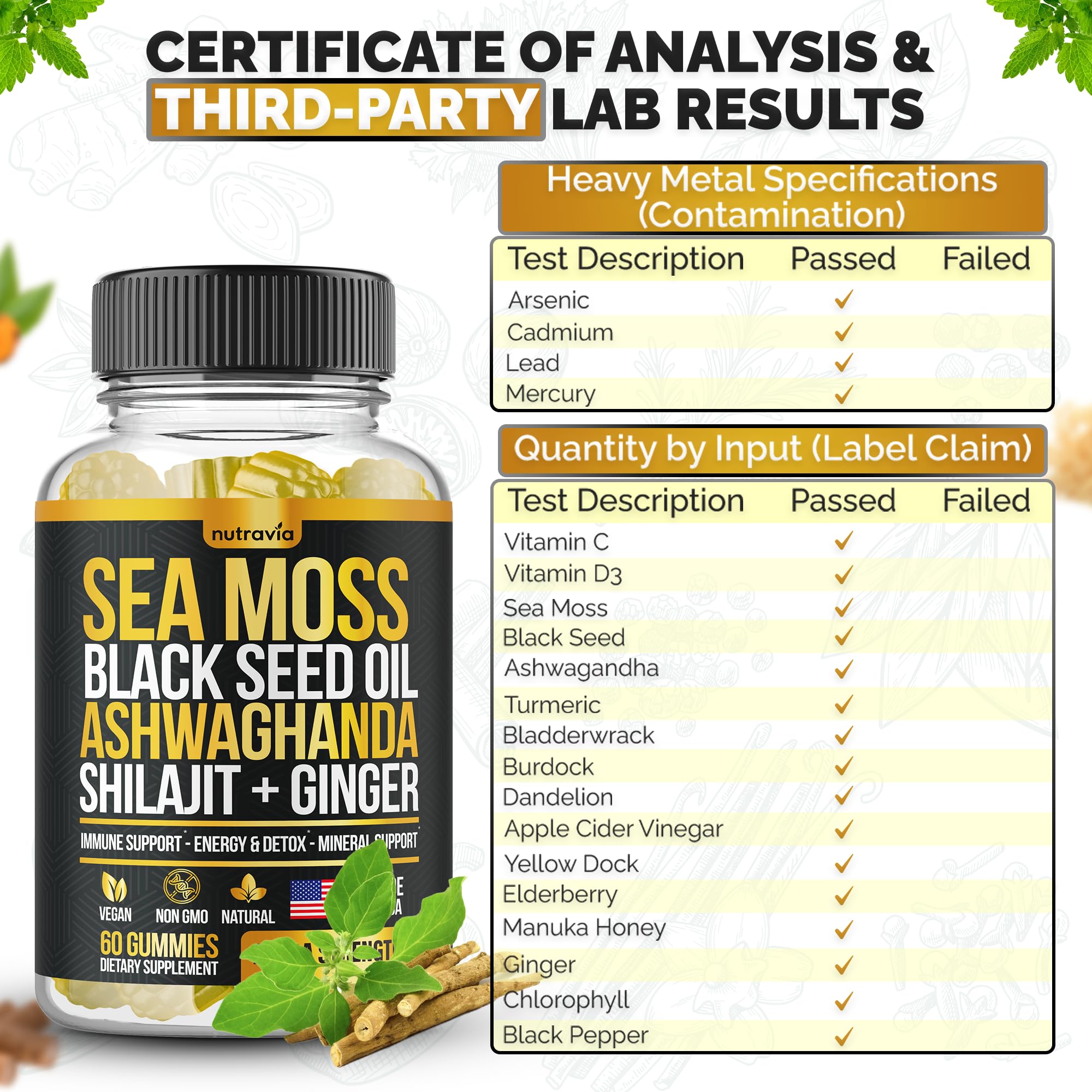 Nutravia Sea Moss Gummies 170g side view showing gummy texture