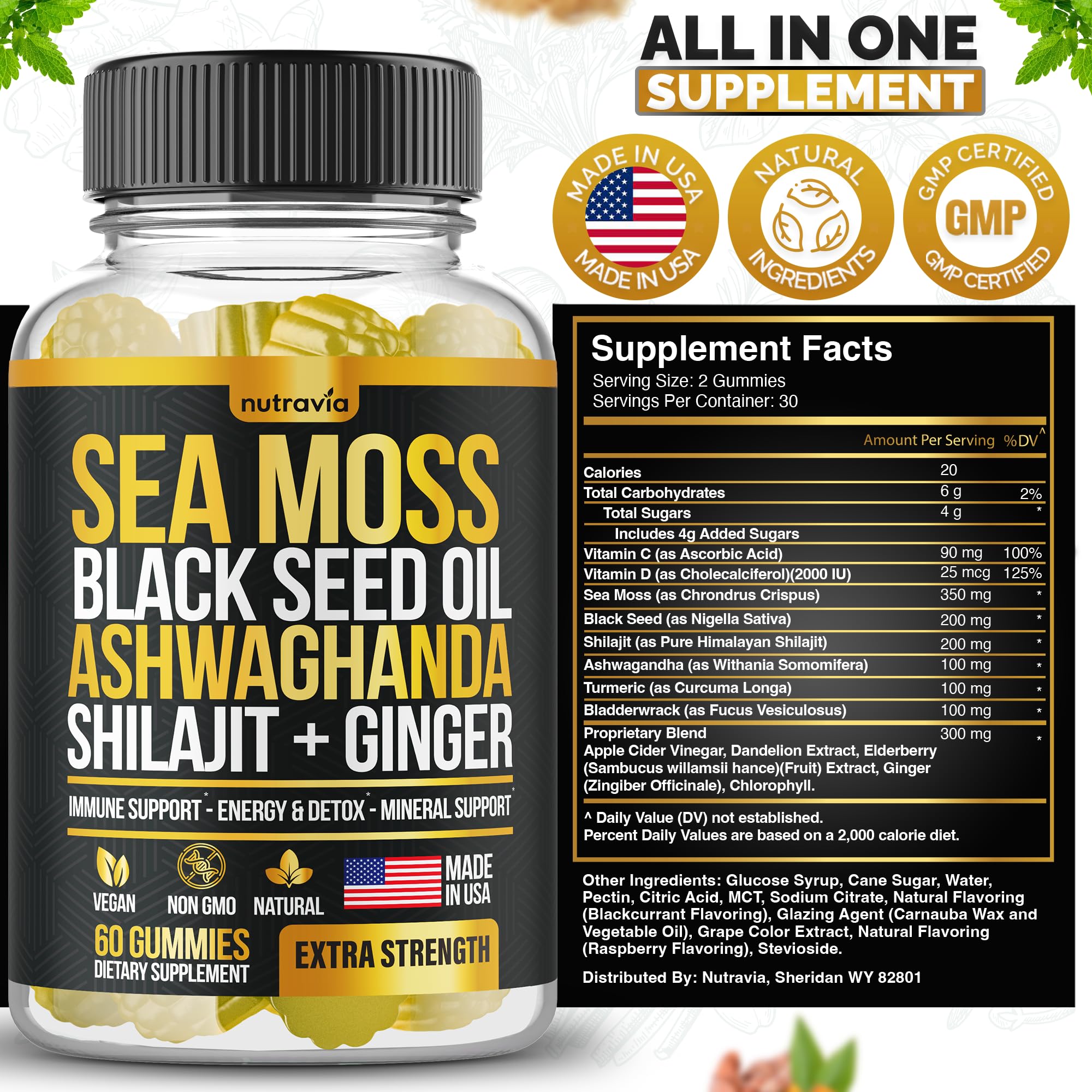 Nutravia Sea Moss Gummies 170g with measuring spoon for dosage