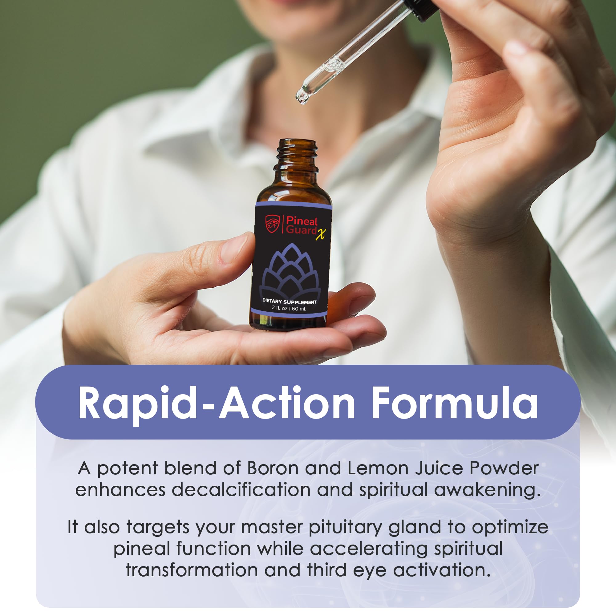 Nutraville Pineal Guard X Drops with a glass of water