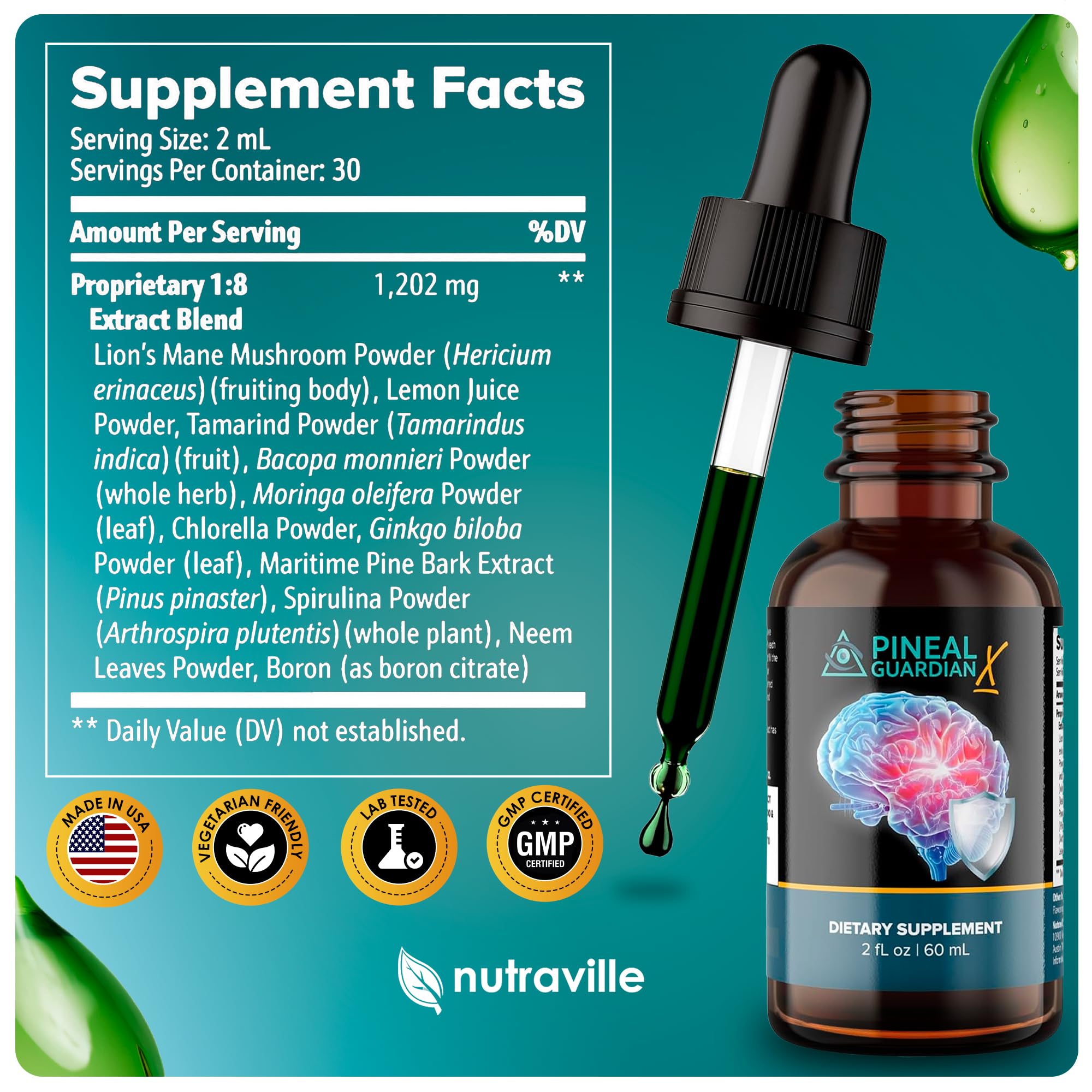 Nutraville Pineal Guardian X Pineal Gland Cleanse Supplement with ingredients