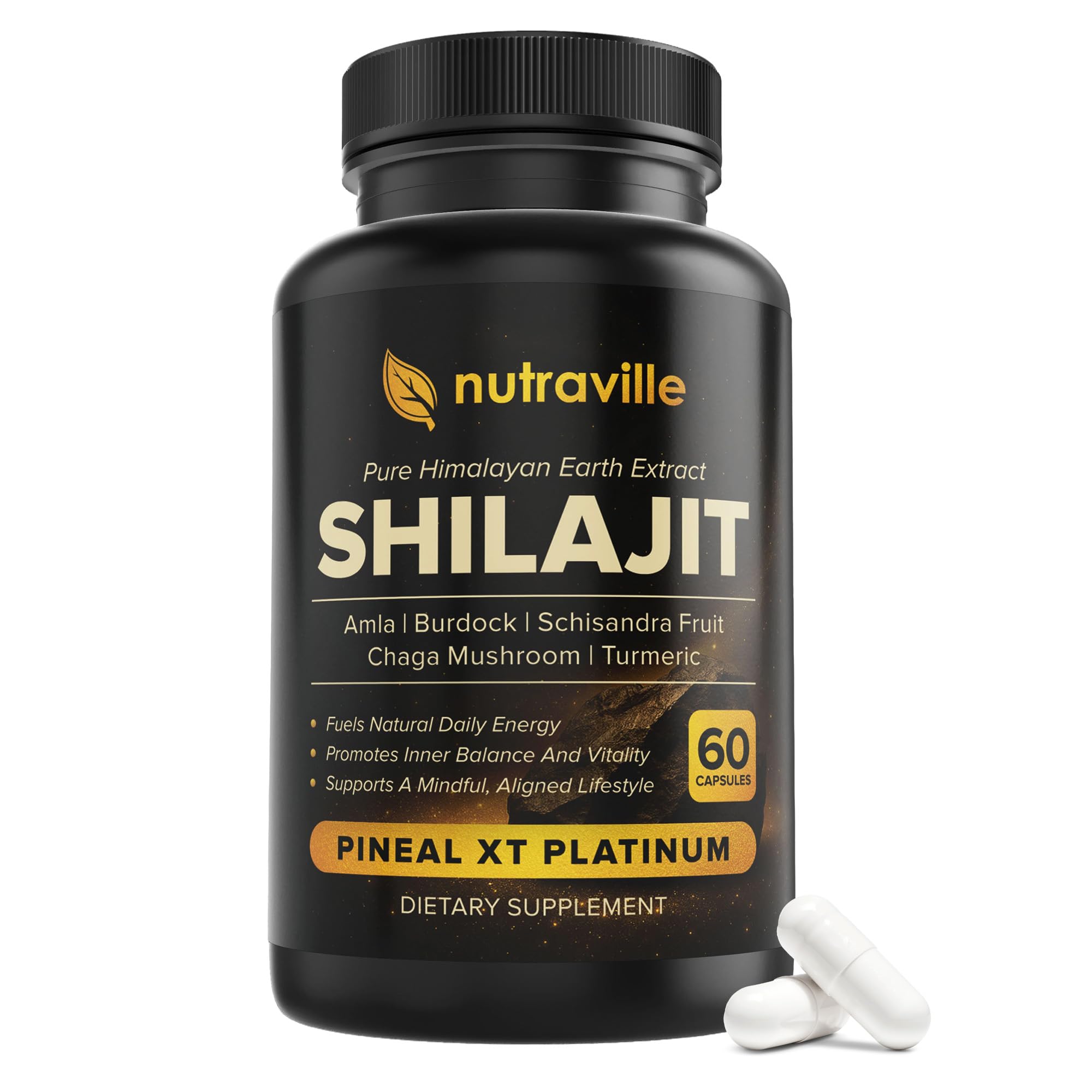 Nutraville Pineal XT Platinum Shilajit 82g capsule bottle front view