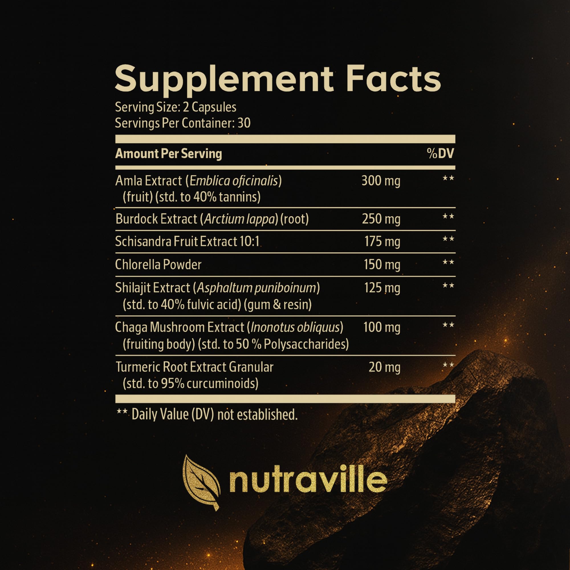 Nutraville Pineal XT Platinum Shilajit capsule bottle side view