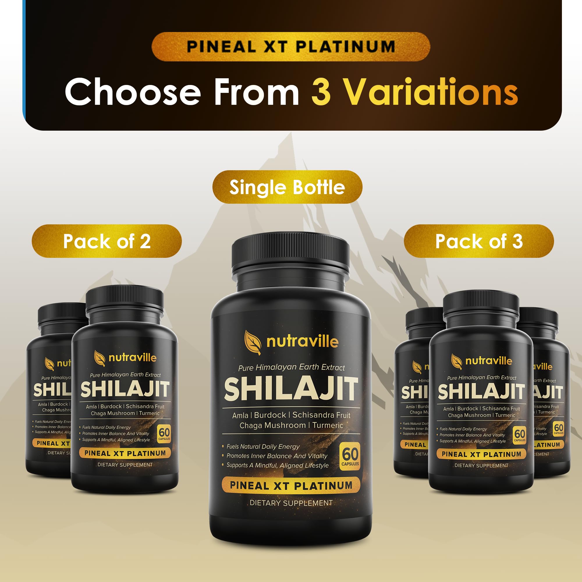 Nutraville Pineal XT Platinum Shilajit capsules in a hand