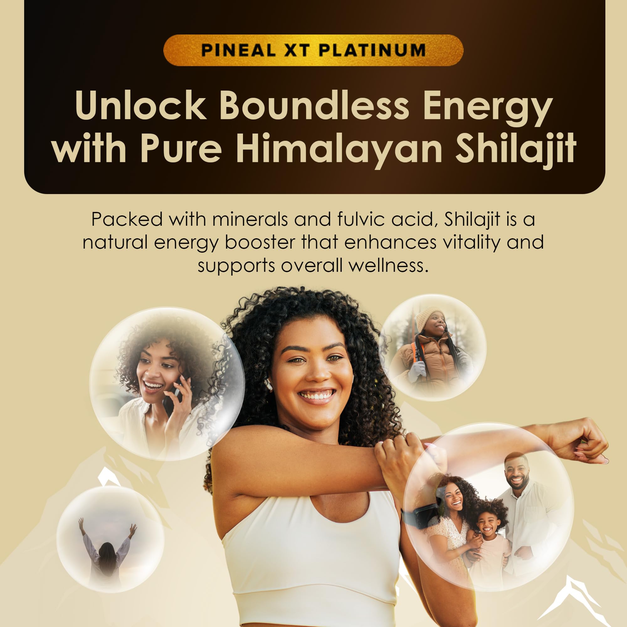 Nutraville Pineal XT Platinum Shilajit capsules on a wooden table