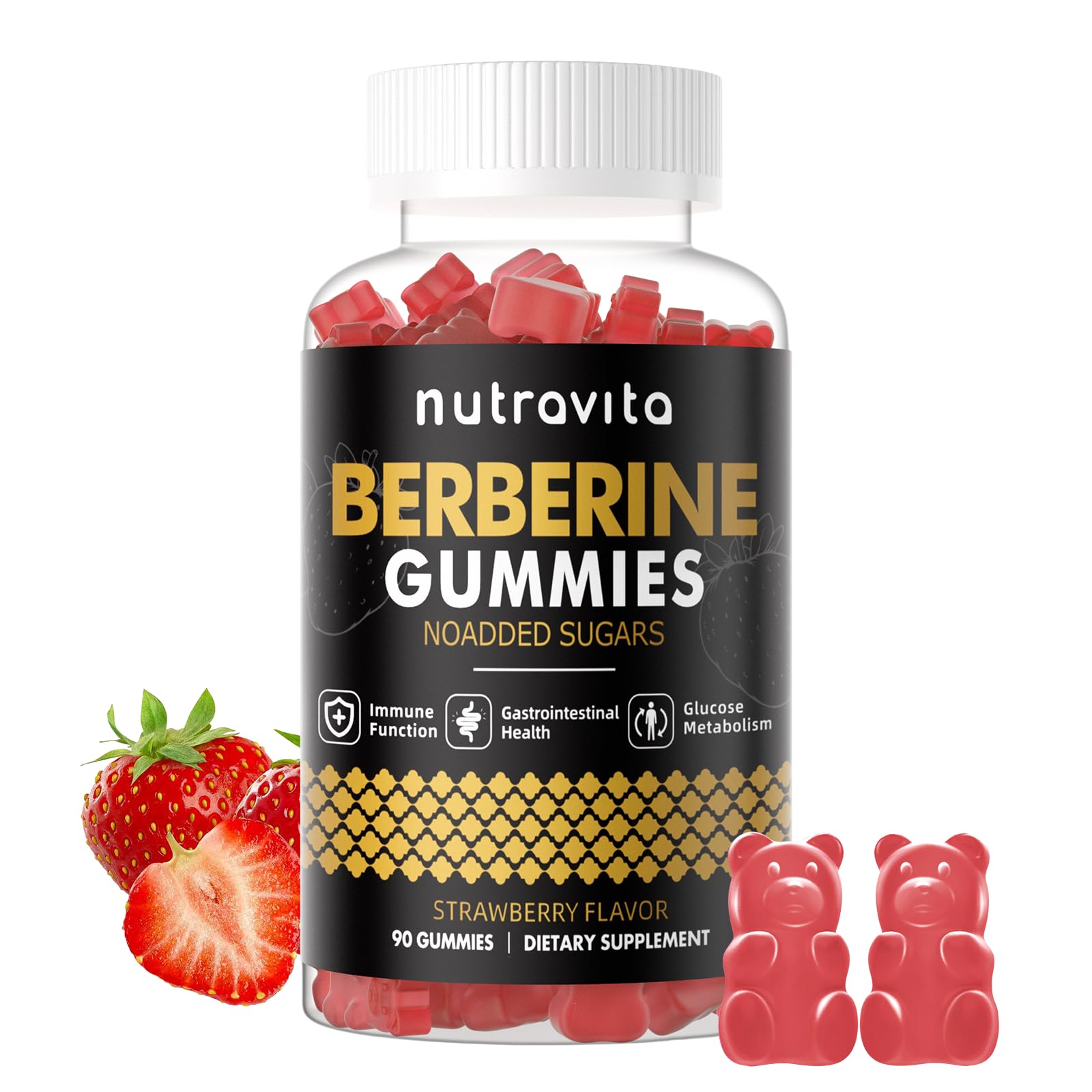 Nutravita Berberine Gummies front view with strawberry flavour