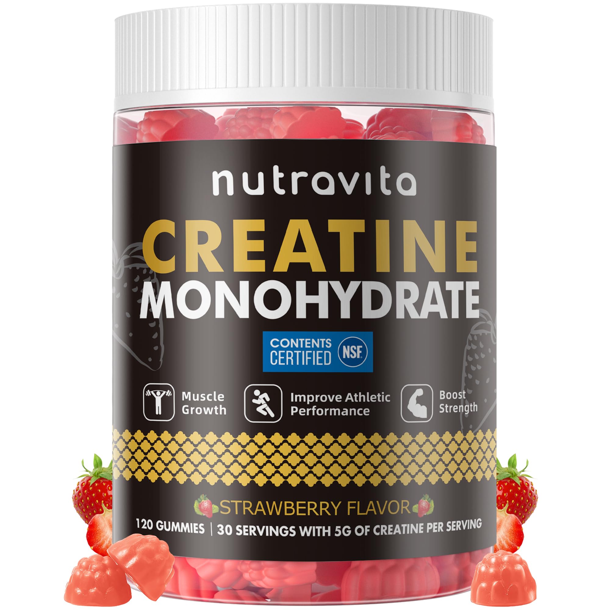 Nutravita Creatine Monohydrate Gummies 120 count bottle front view