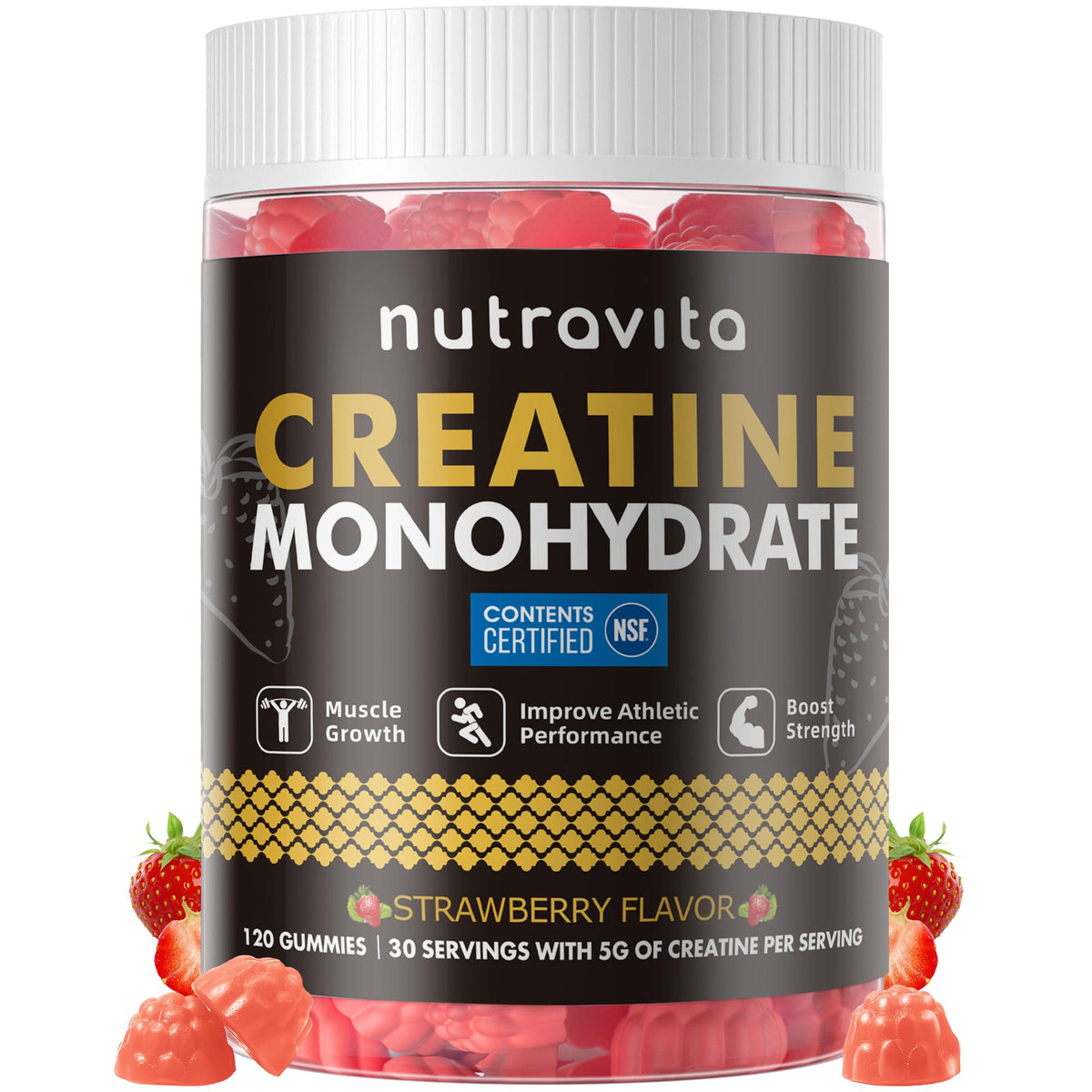 Nutravita Creatine Monohydrate Gummies 120 count bottle front view