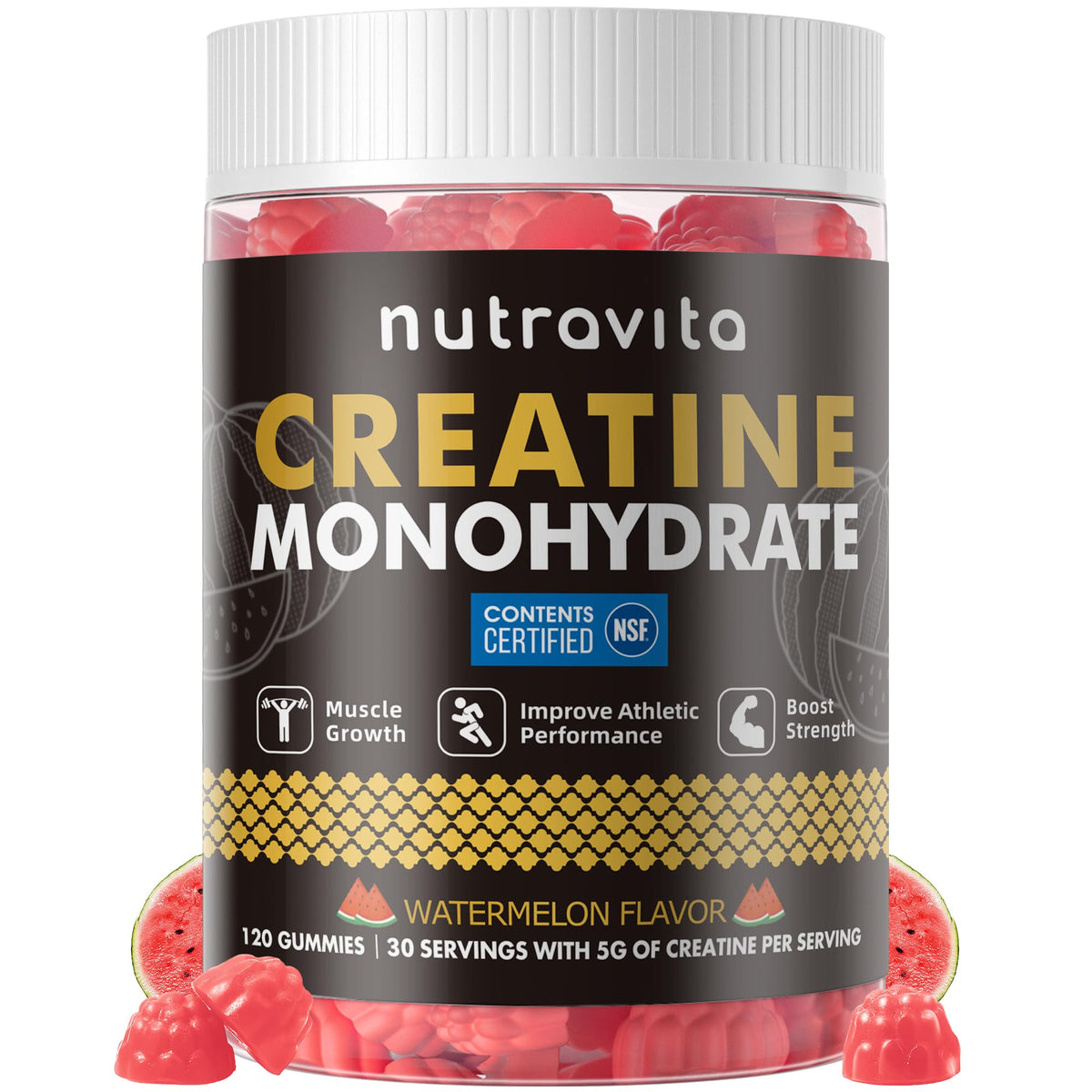 Nutravita Creatine Monohydrate Gummies 120 count bottle front view