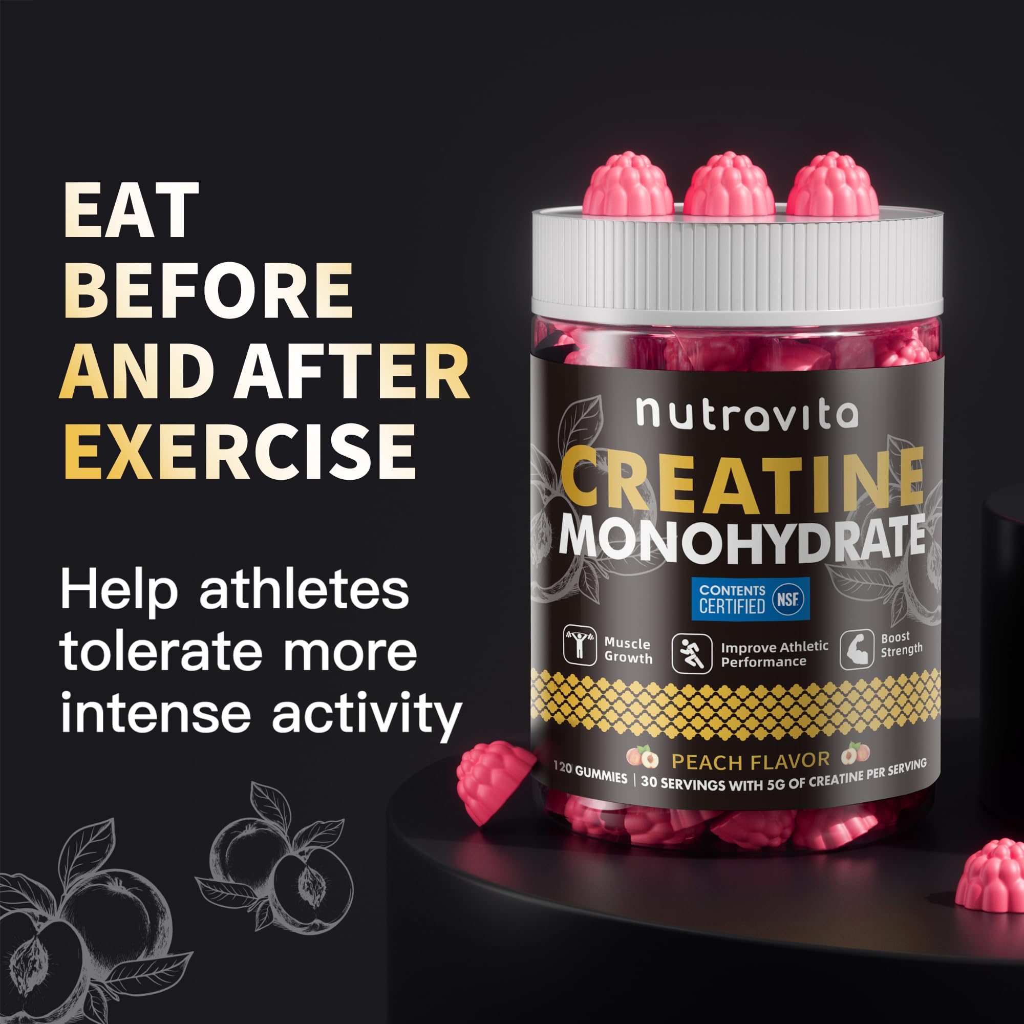 Nutravita Creatine Monohydrate Gummies bottle back view