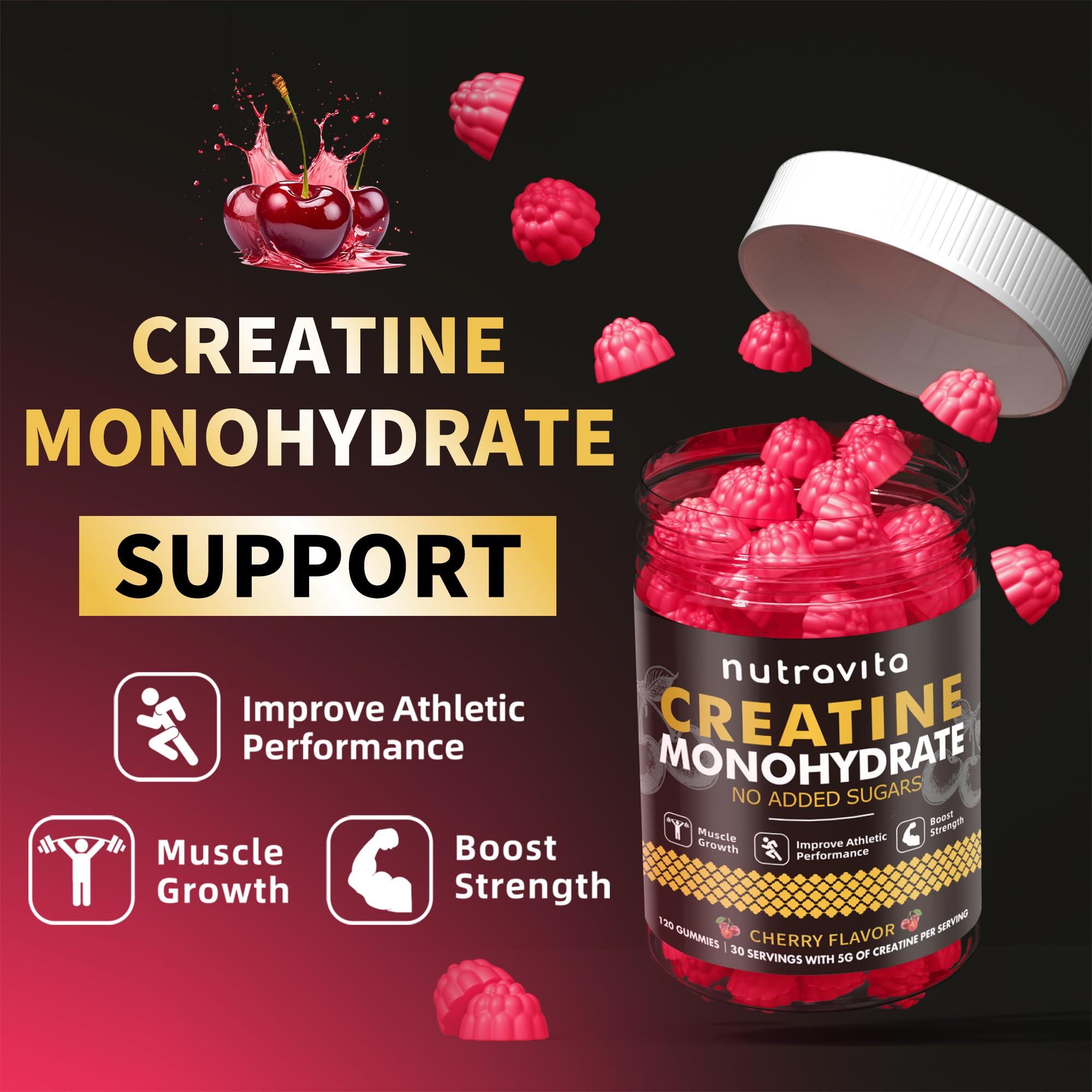 Nutravita Creatine Monohydrate Gummies bottle side view