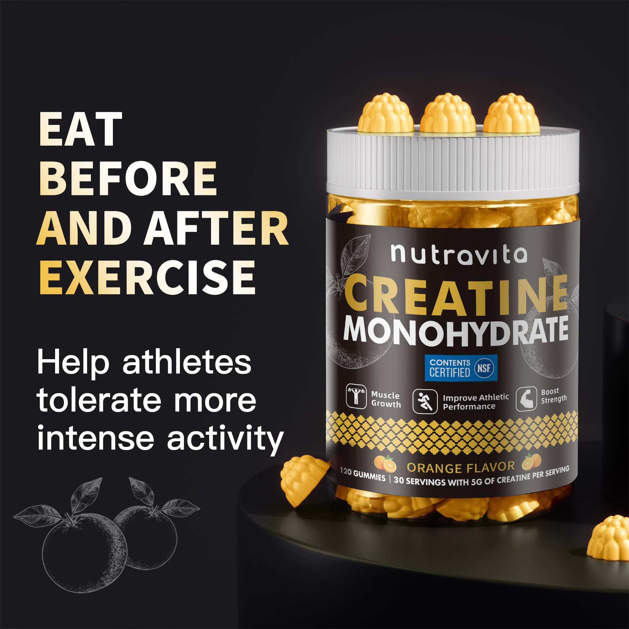 Nutravita Creatine Monohydrate Gummies bottle side view