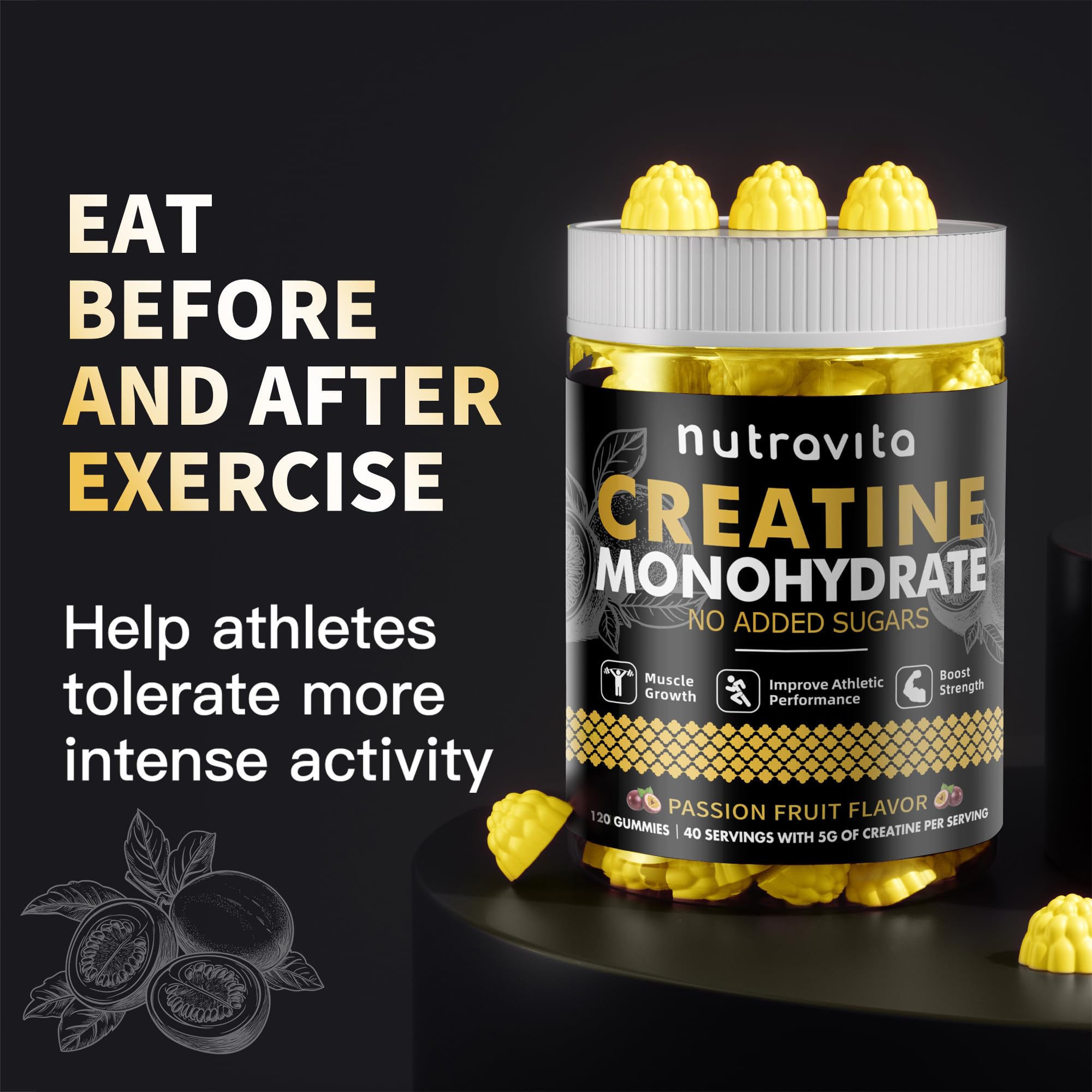 Nutravita Creatine Monohydrate Gummies bottle with a clean background