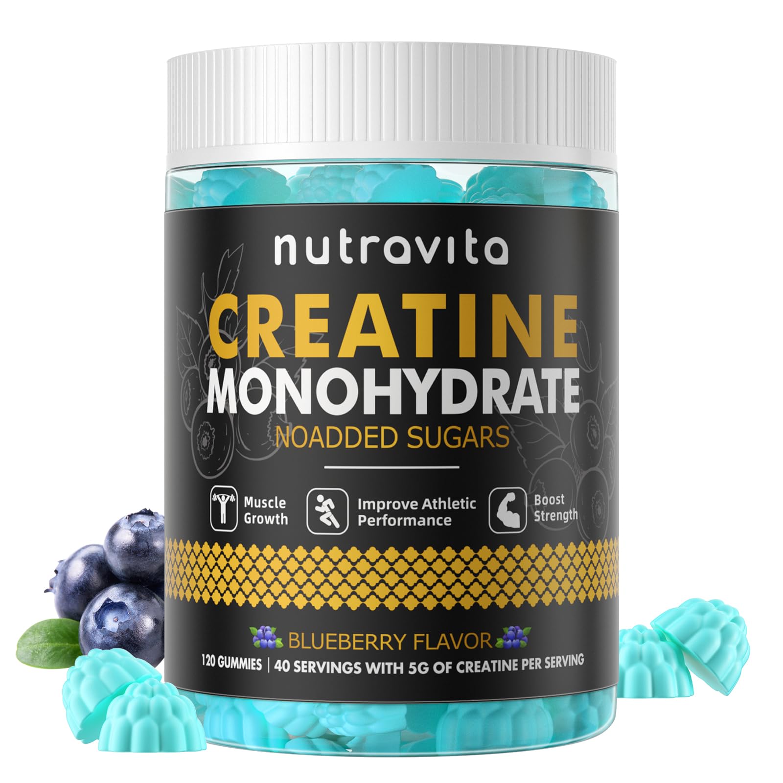 Nutravita Creatine Monohydrate Gummies displayed with other supplements