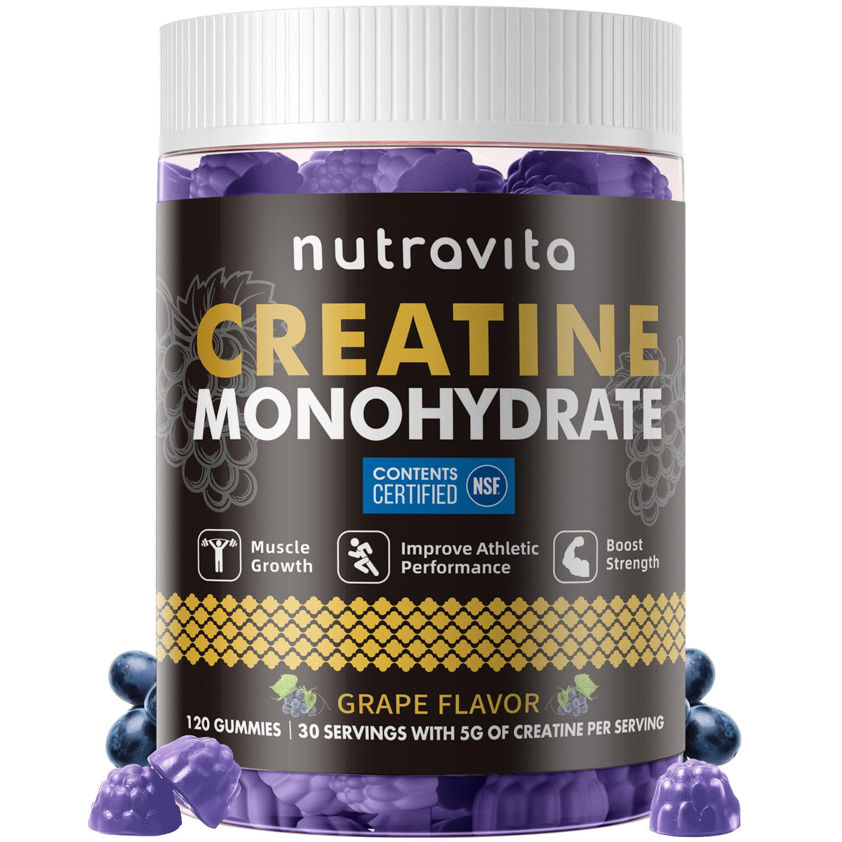 Nutravita Creatine Monohydrate Gummies front view with packaging
