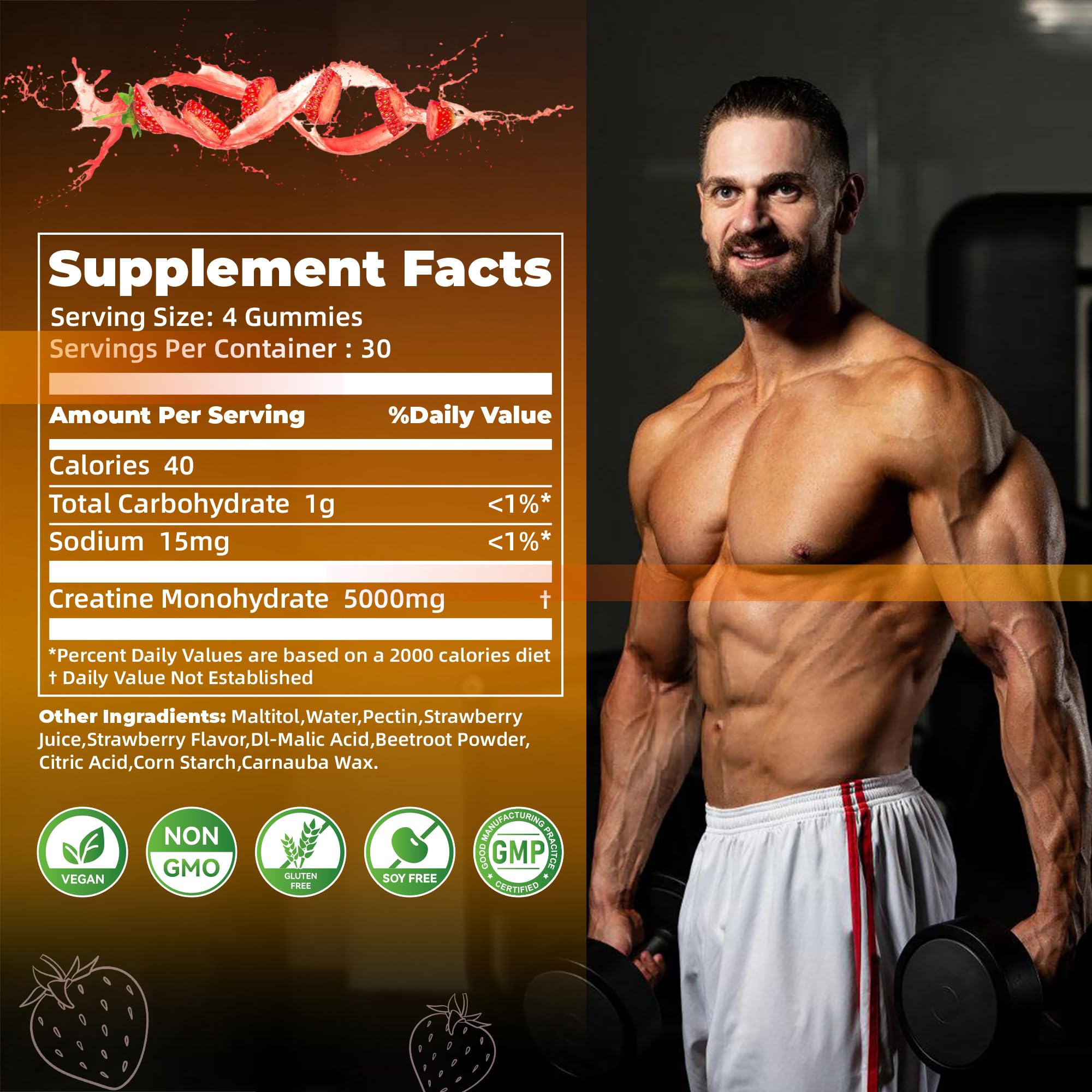 Nutravita Creatine Monohydrate Gummies nutritional information label