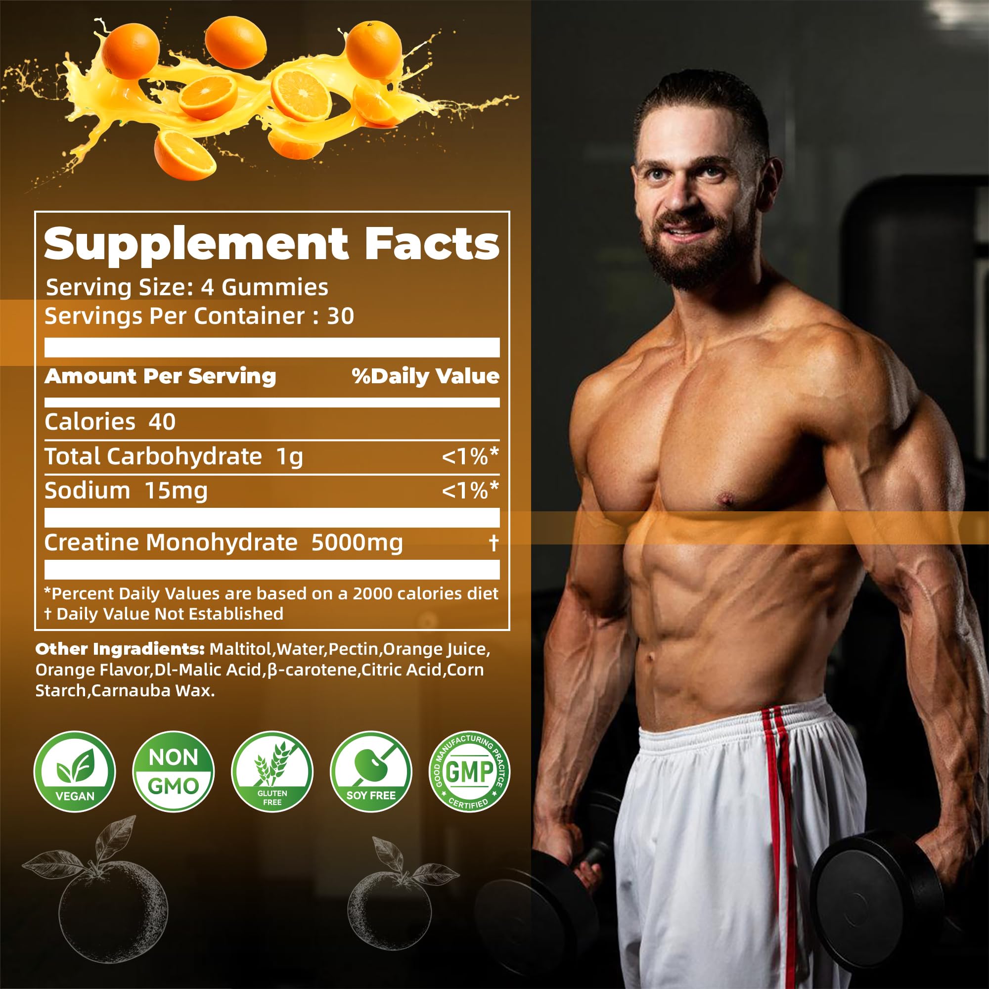 Nutravita Creatine Monohydrate Gummies nutritional information label