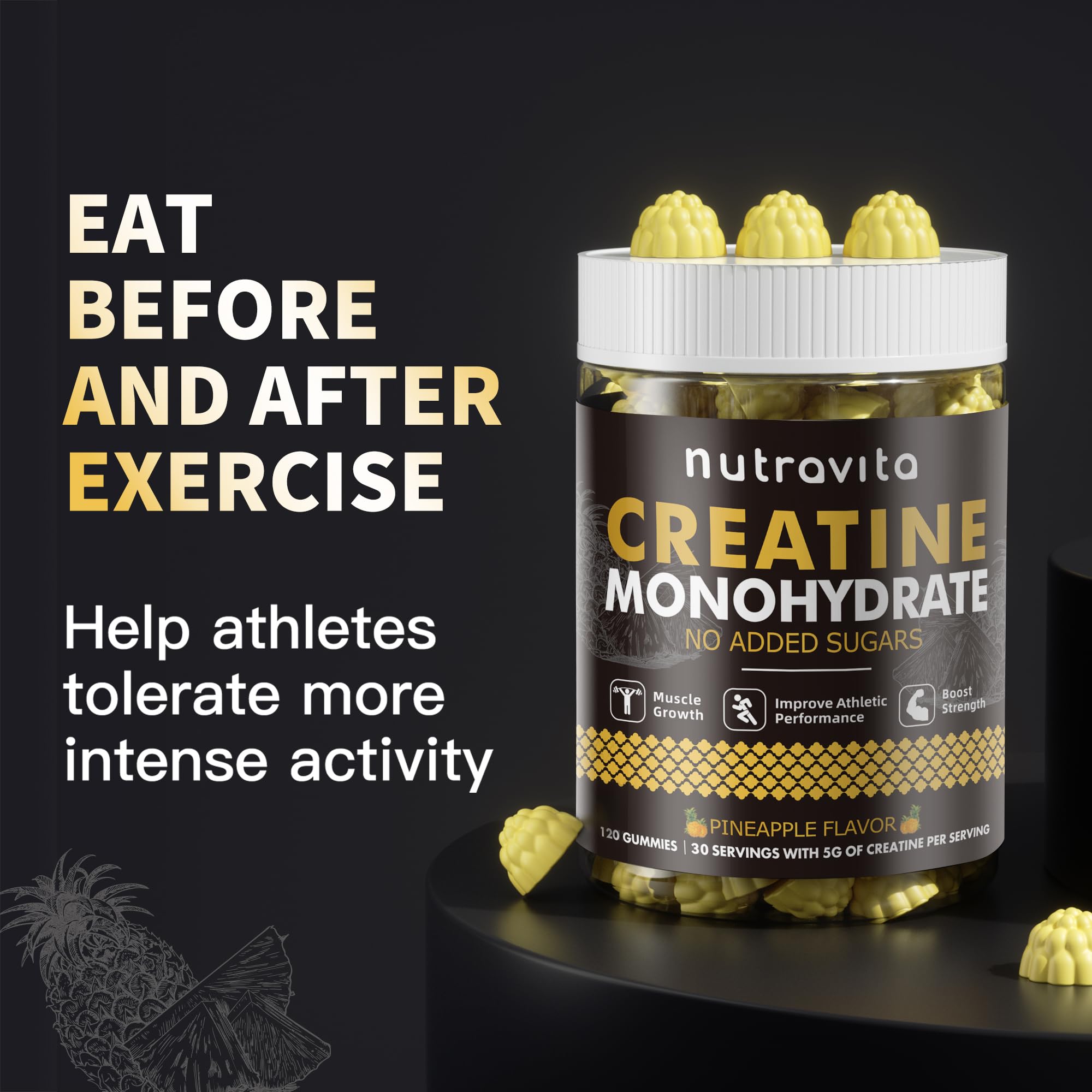 Nutravita Creatine Monohydrate Gummies on a kitchen counter