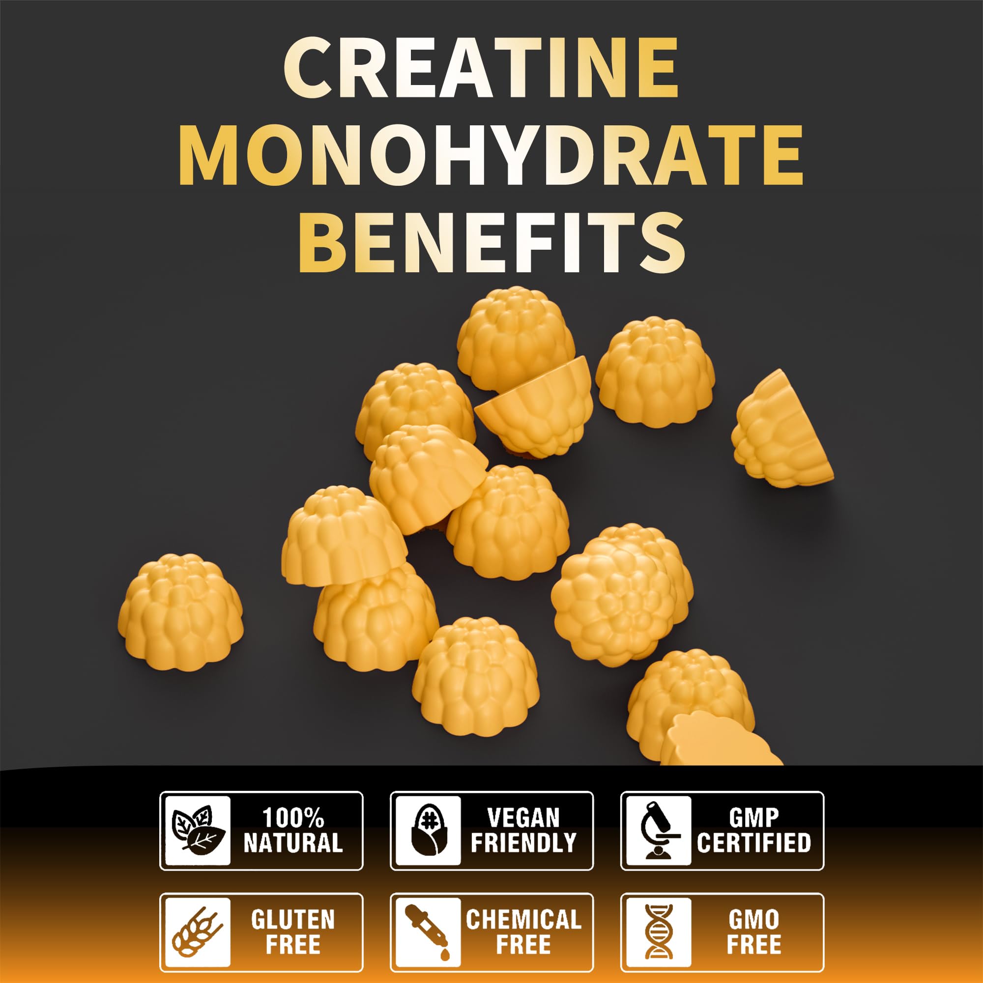 Nutravita Creatine Monohydrate Gummies on a table with fruits