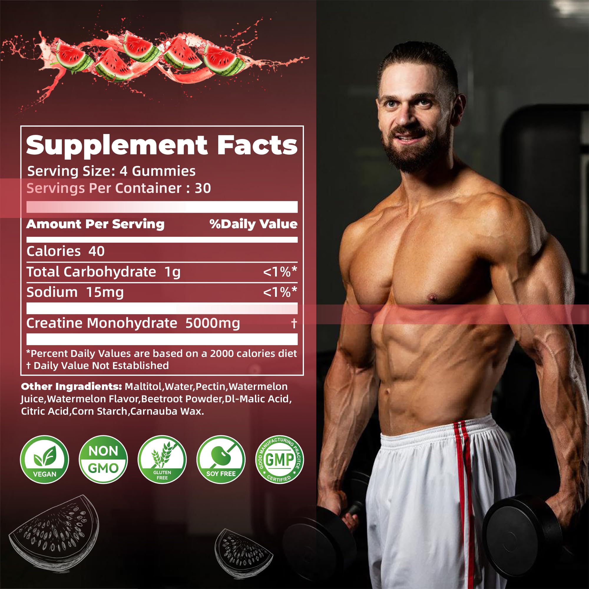 Nutravita Creatine Monohydrate Gummies side view with nutrition label