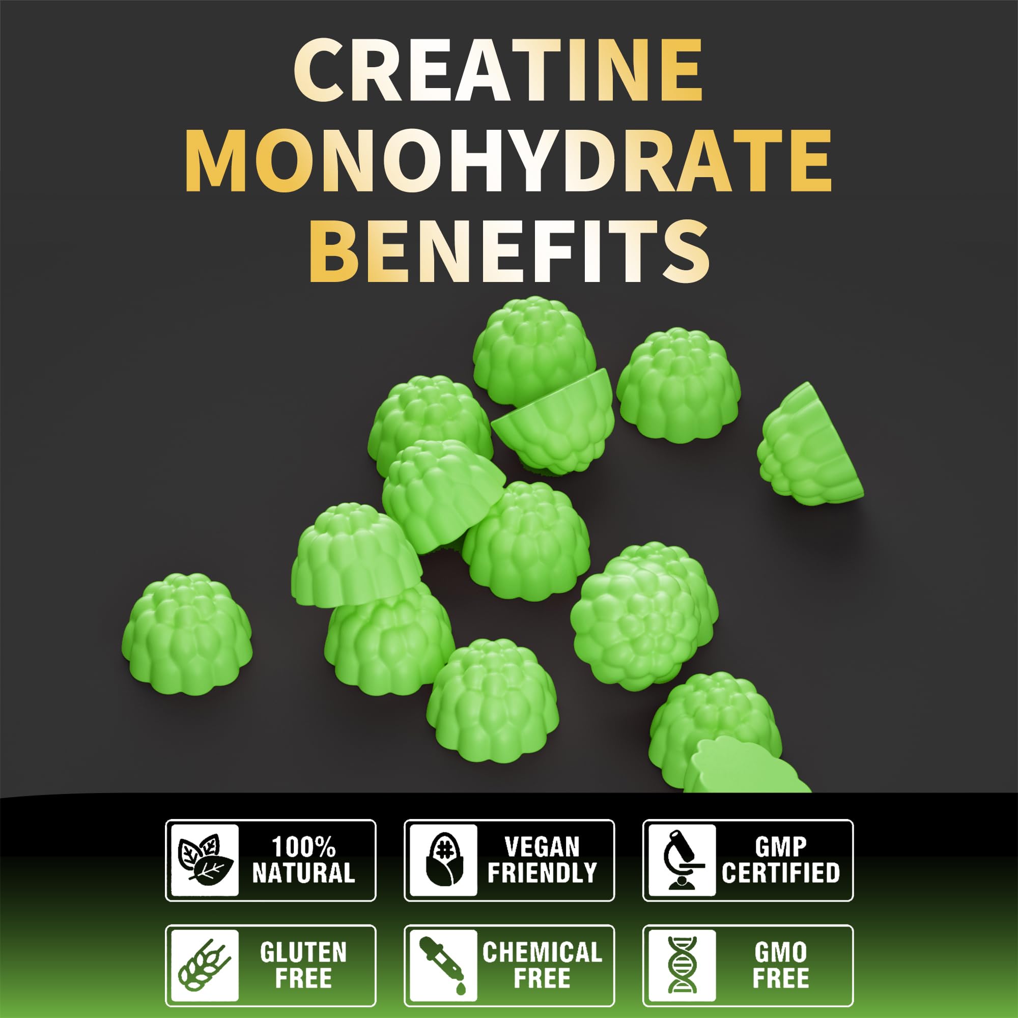 Nutravita Creatine Monohydrate Gummies with a measuring scoop