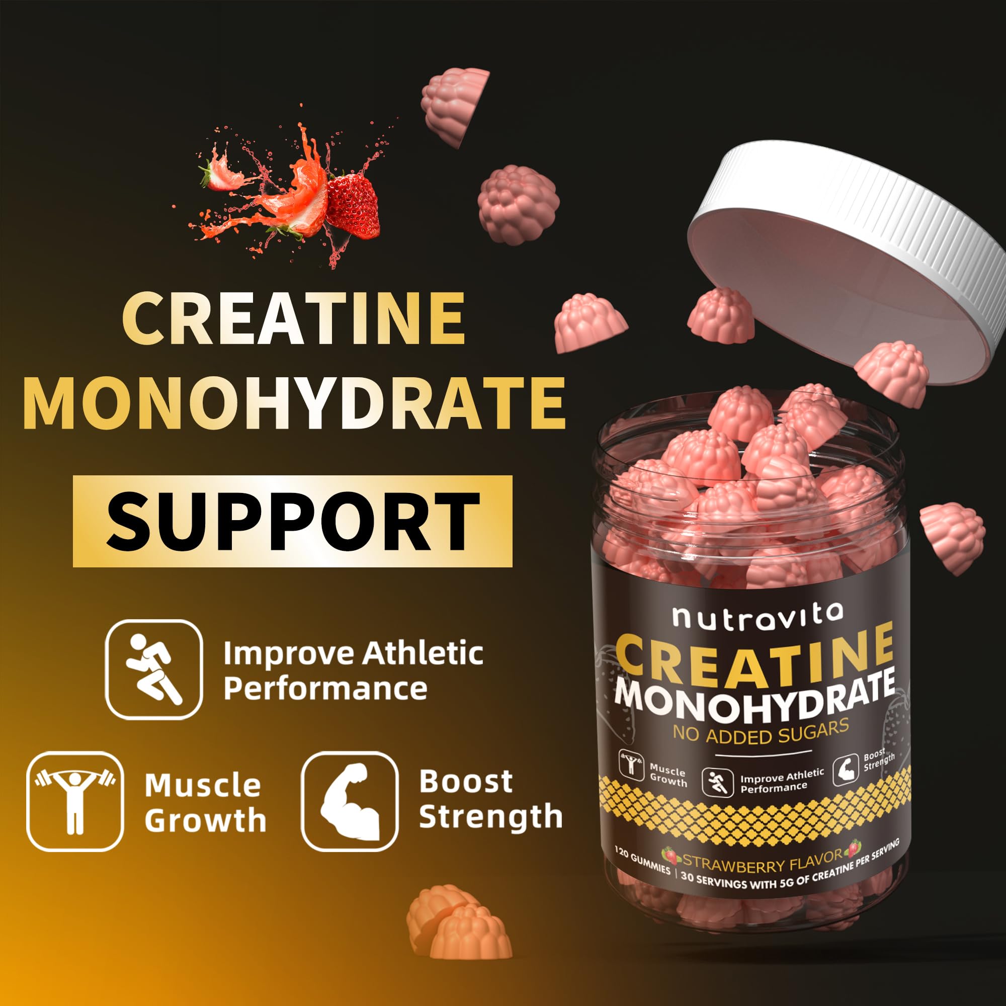 Nutravita Creatine Monohydrate Gummies with fitness accessories