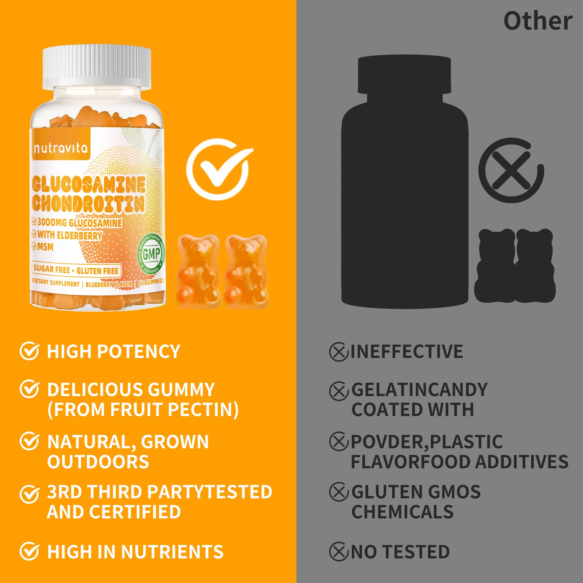 Nutravita Glucosamine Chondroitin Gummies open bottle with gummies