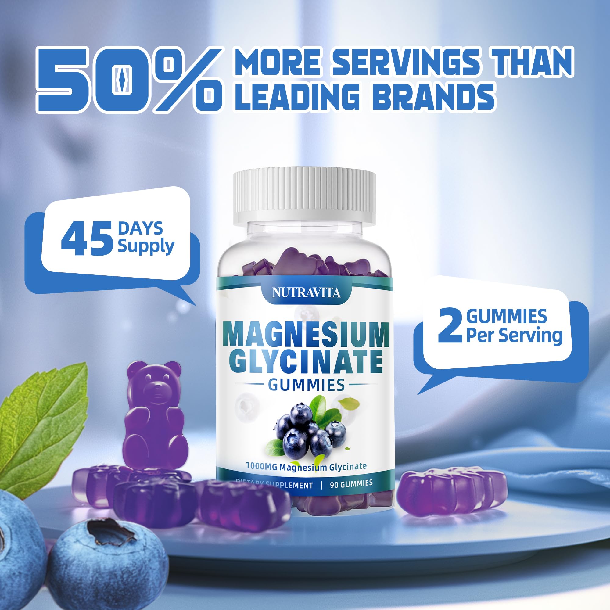 Nutravita Magnesium Gummies 1000mg with a measuring spoon