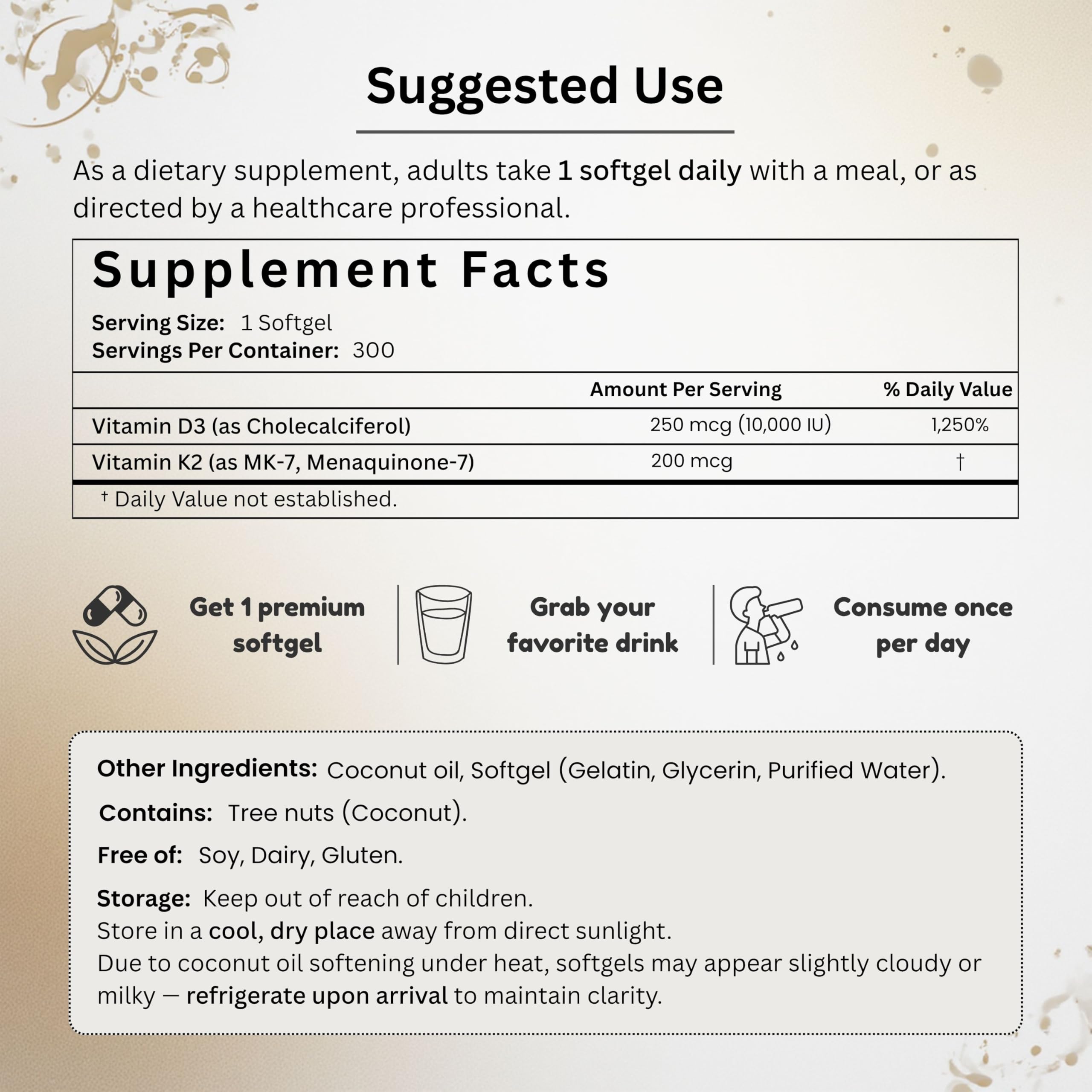 NutraVora Vitamin D3 + K2 Softgels ingredients list