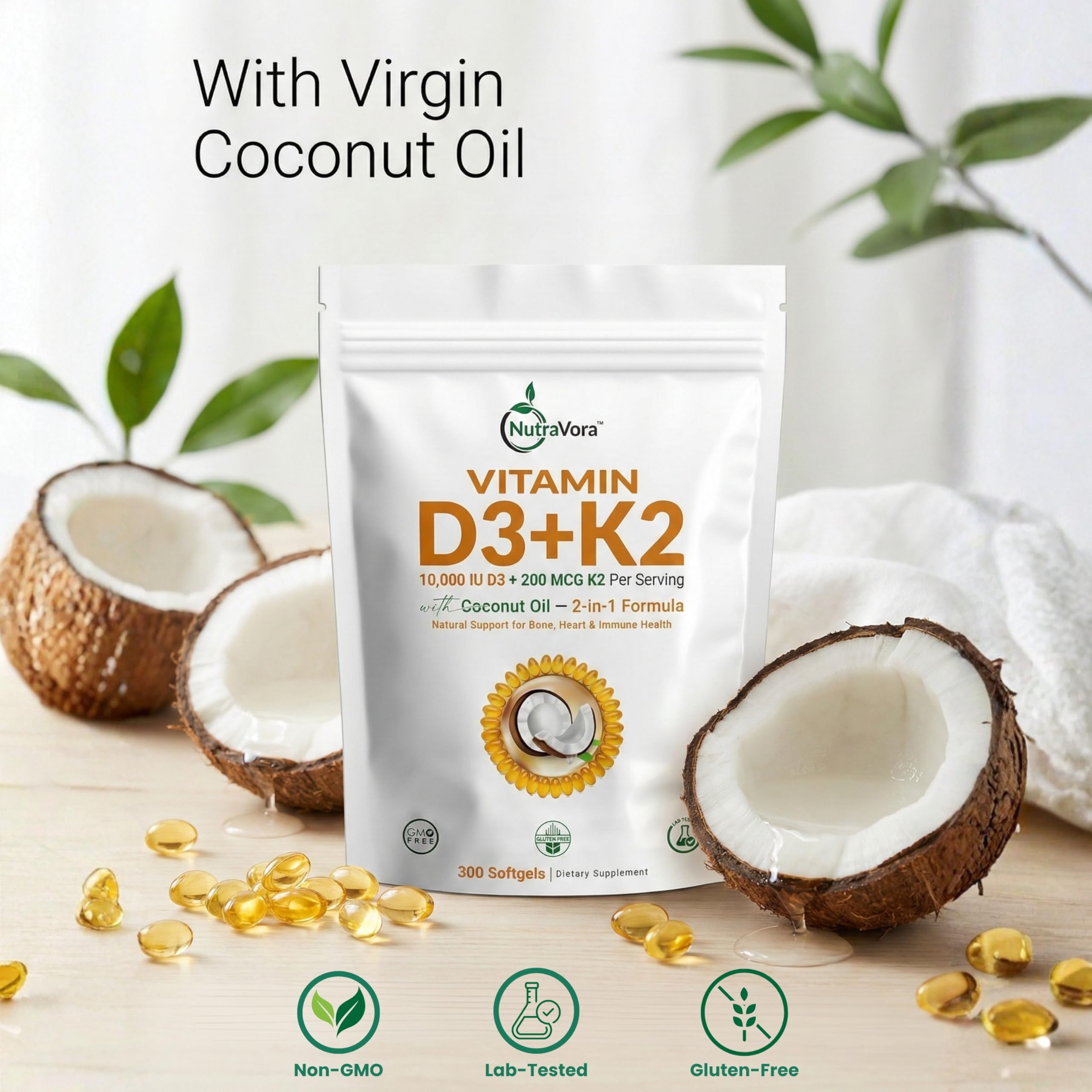 NutraVora Vitamin D3 + K2 Softgels softgel close-up