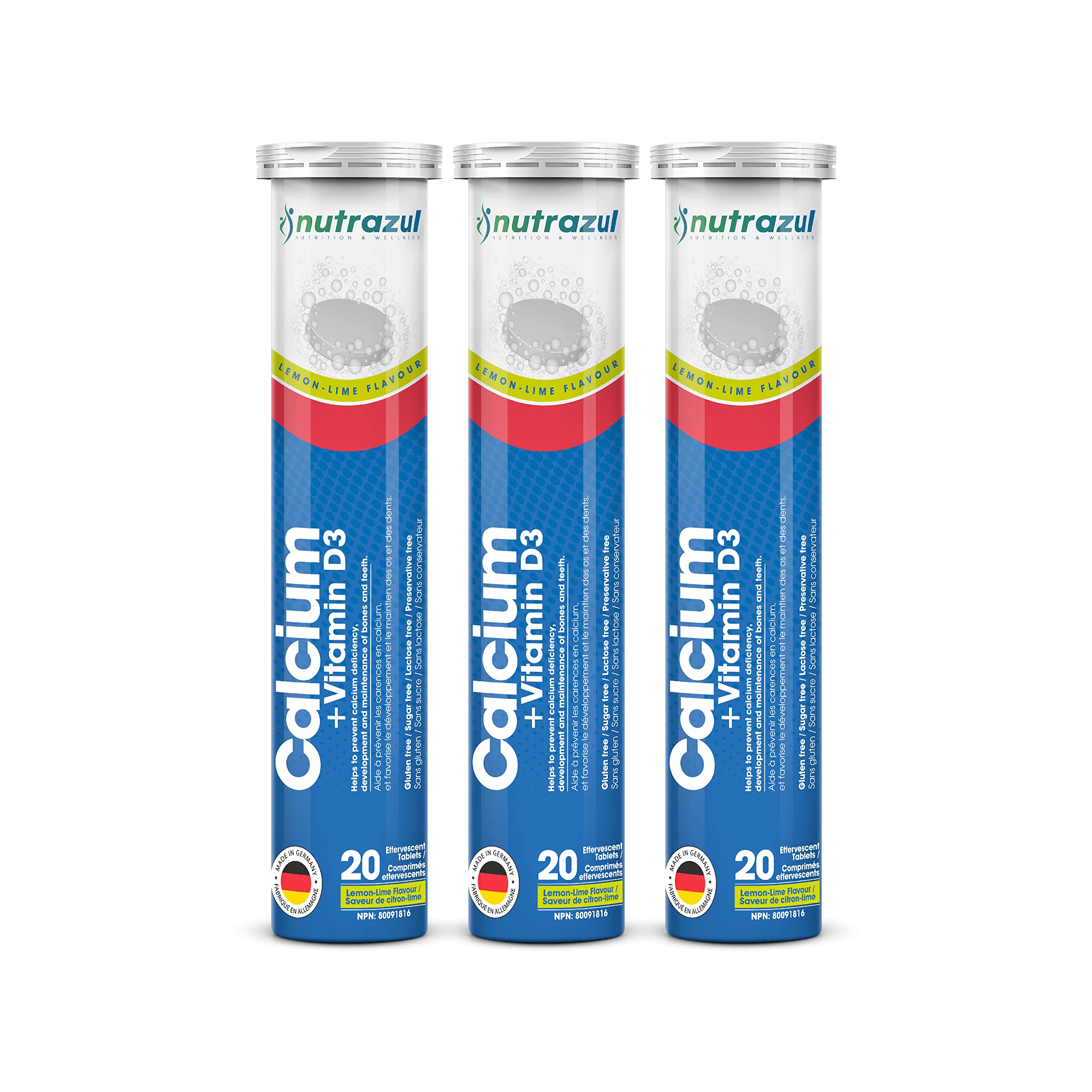 Nutrazul Calcium + Vitamin D3 effervescent tablets front view